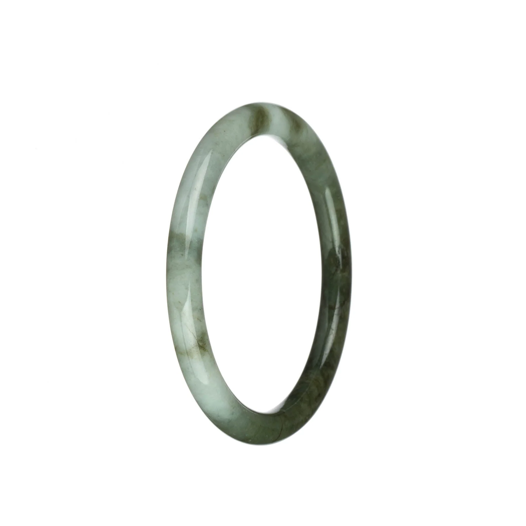 Authentic Grade A Olive Green with White Jadeite Jade Bangle - 61mm Petite Round - Image 2