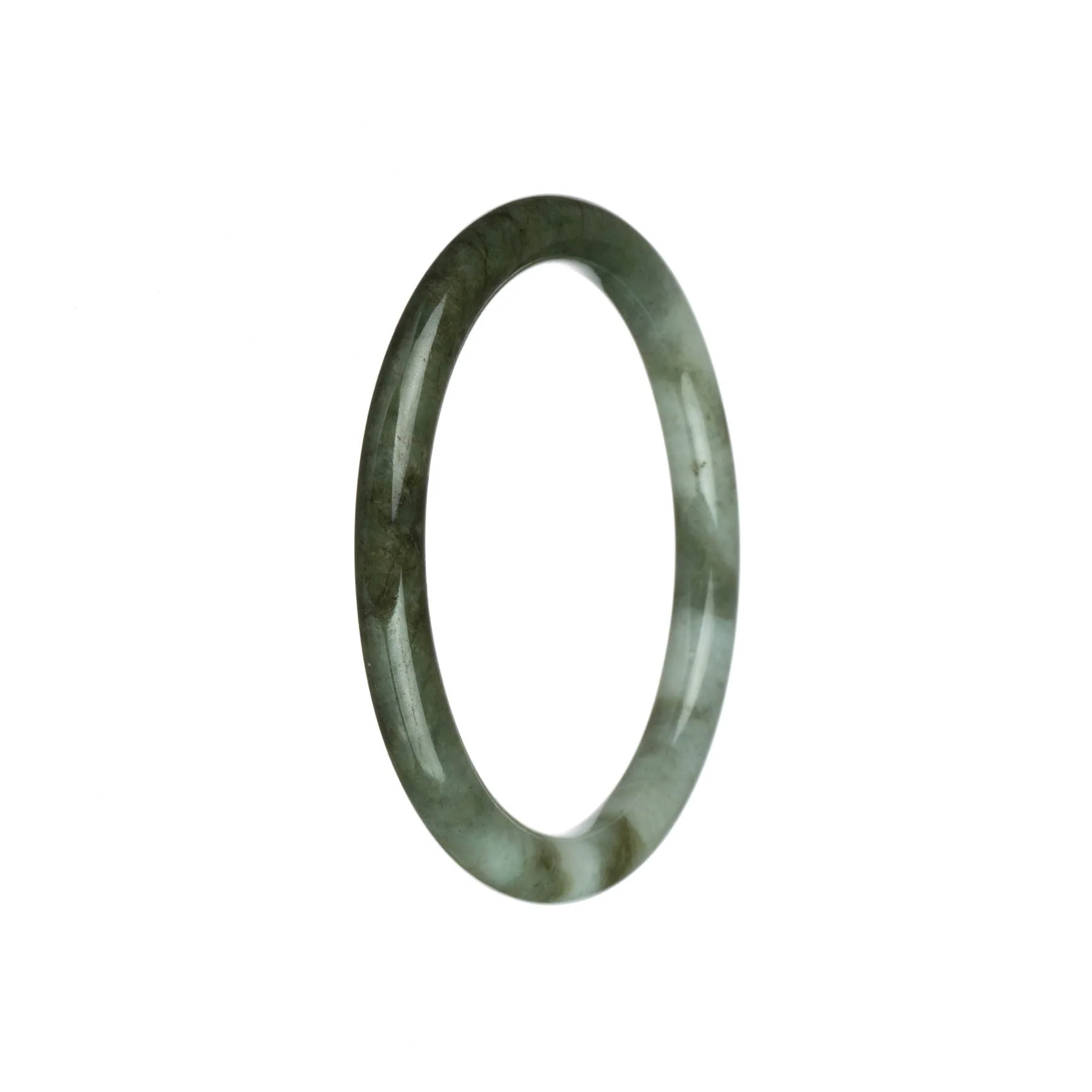 Authentic Grade A Olive Green with White Jadeite Jade Bangle - 61mm Petite Round - Image 3