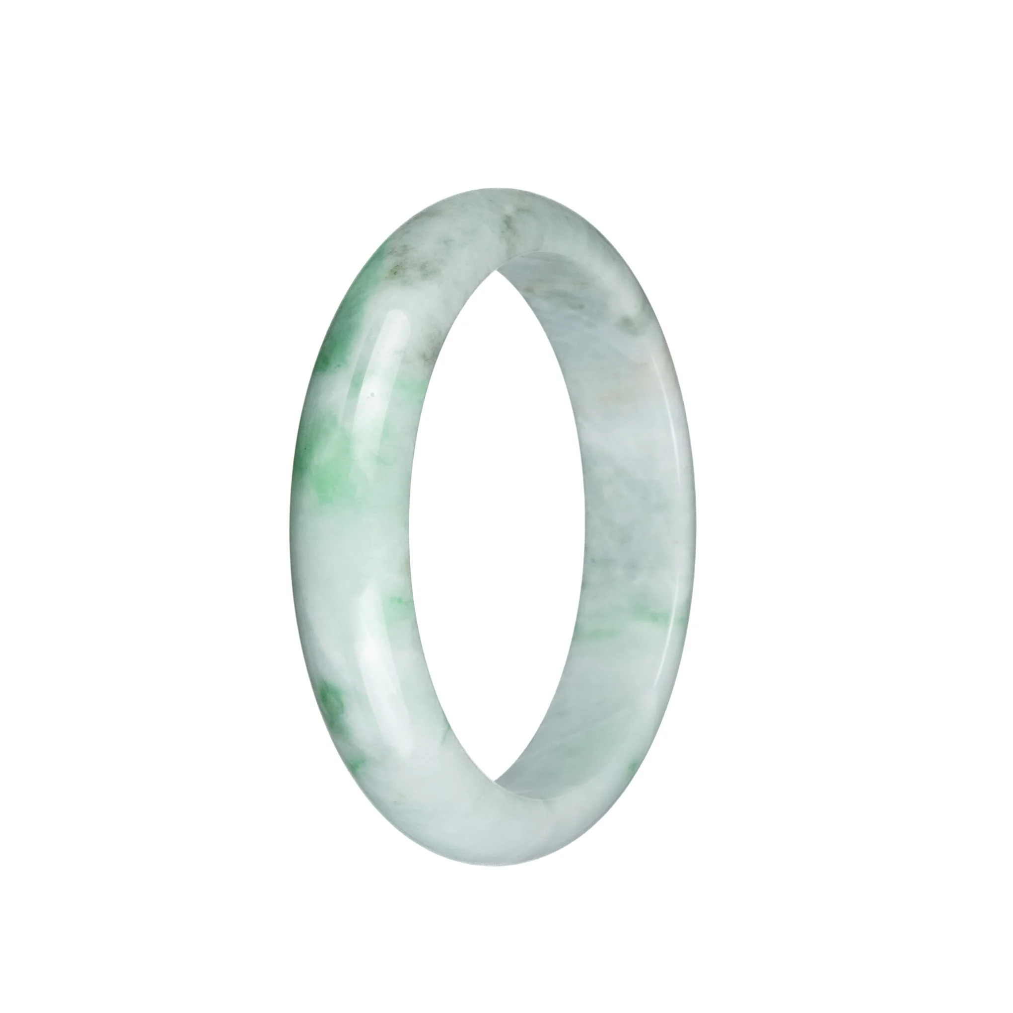 Authentic Grade A Pale Green with Light Green and Light Grey Pattern Jadeite Jade Bangle - 59mm Half Moon - Image 2