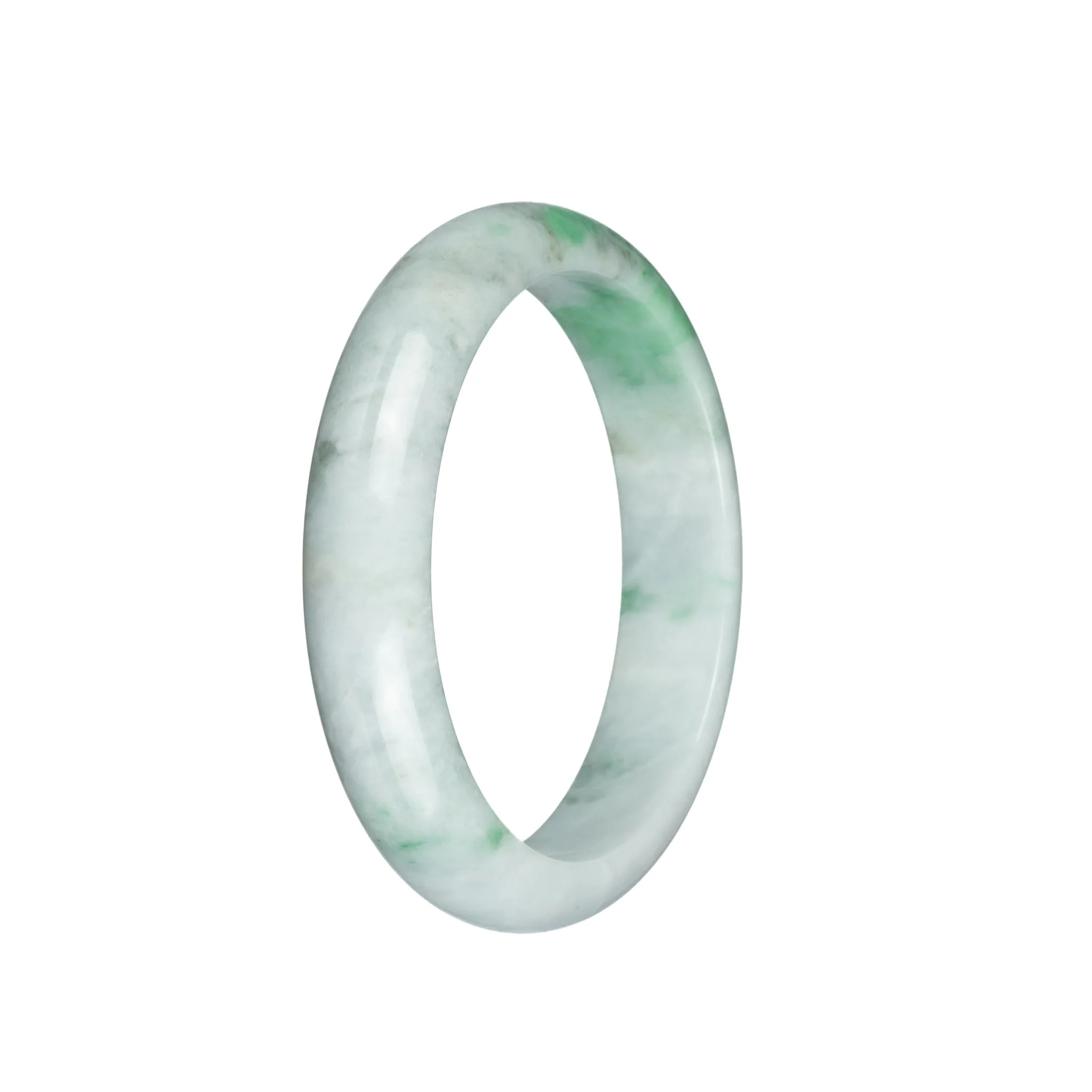 Authentic Grade A Pale Green with Light Green and Light Grey Pattern Jadeite Jade Bangle - 59mm Half Moon - Image 3