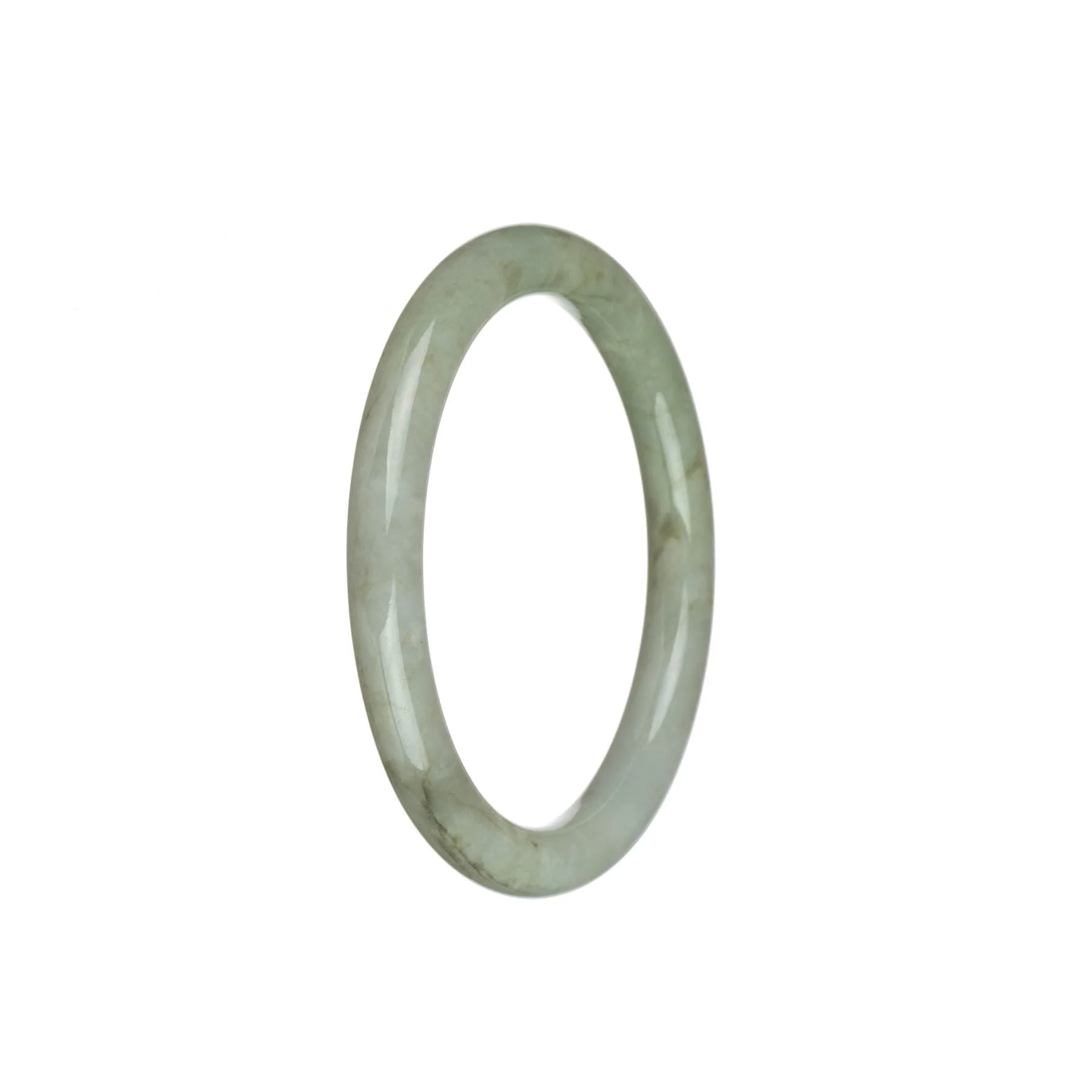 Authentic Grade A Pale Green with White Burma Jade Bangle - 56mm Petite Round - Image 2