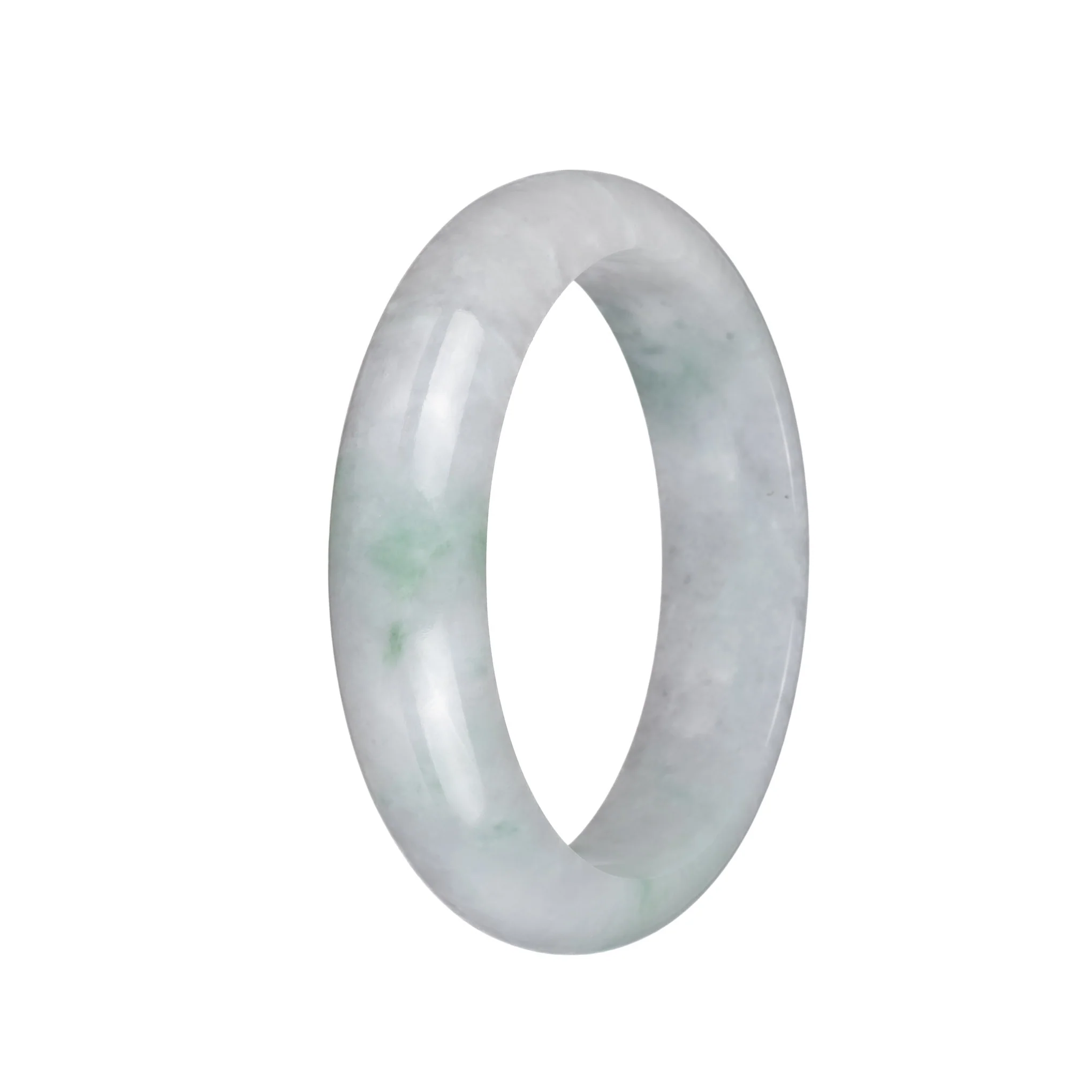 Authentic Grade A White with Apple Green Patterns Burmese Jade Bangle Bracelet - 62mm Half Moon - Image 2