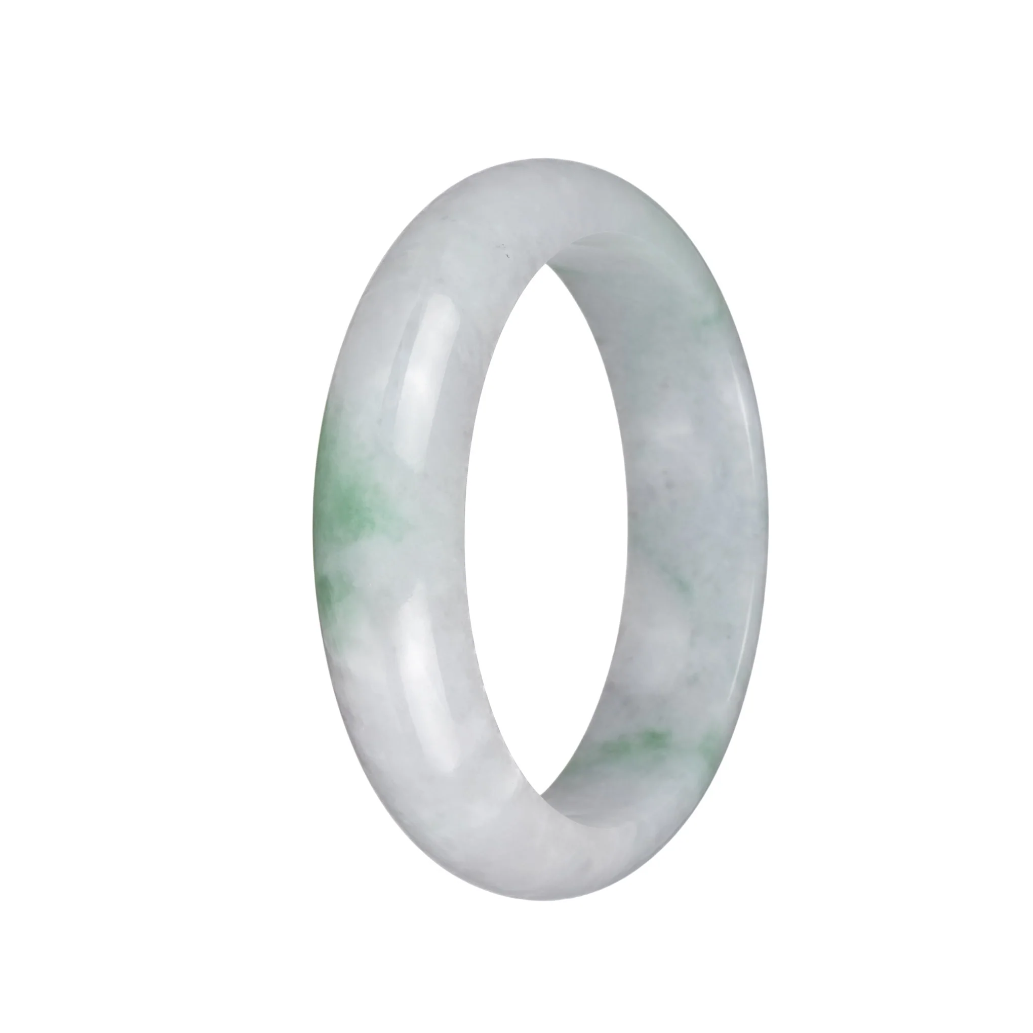 Authentic Grade A White with Apple Green Patterns Burmese Jade Bangle Bracelet - 62mm Half Moon - Image 3