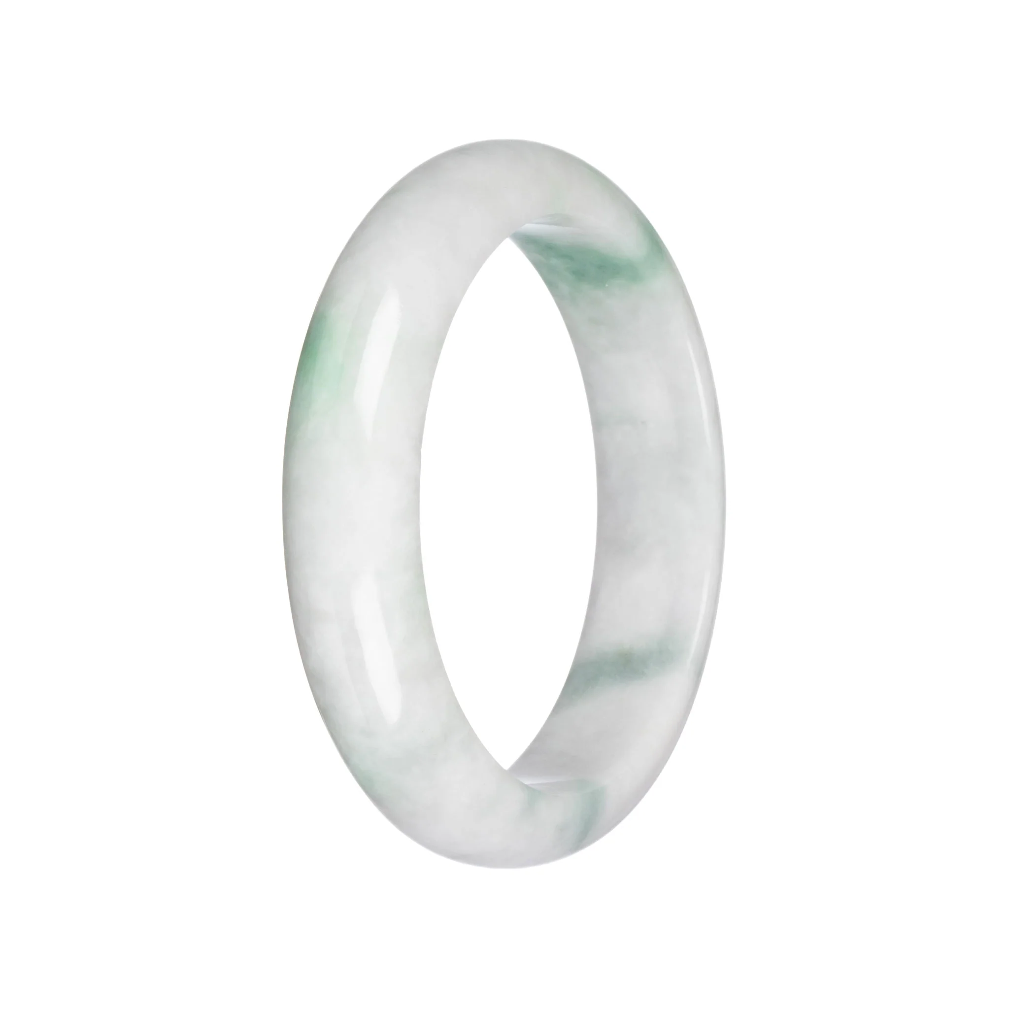 Authentic Grade A White with Apple Green Patterns Burmese Jade Bangle Bracelet - 58mm Half Moon - Image 6