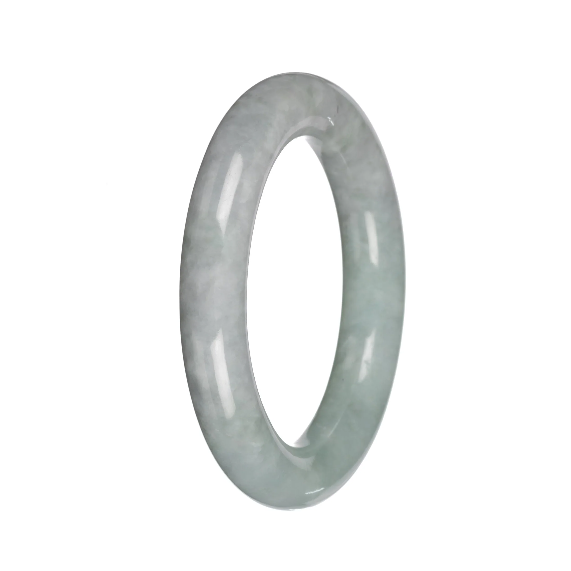 Authentic Gray with Light Green Section Burma Jade Bangle - 51mm Round