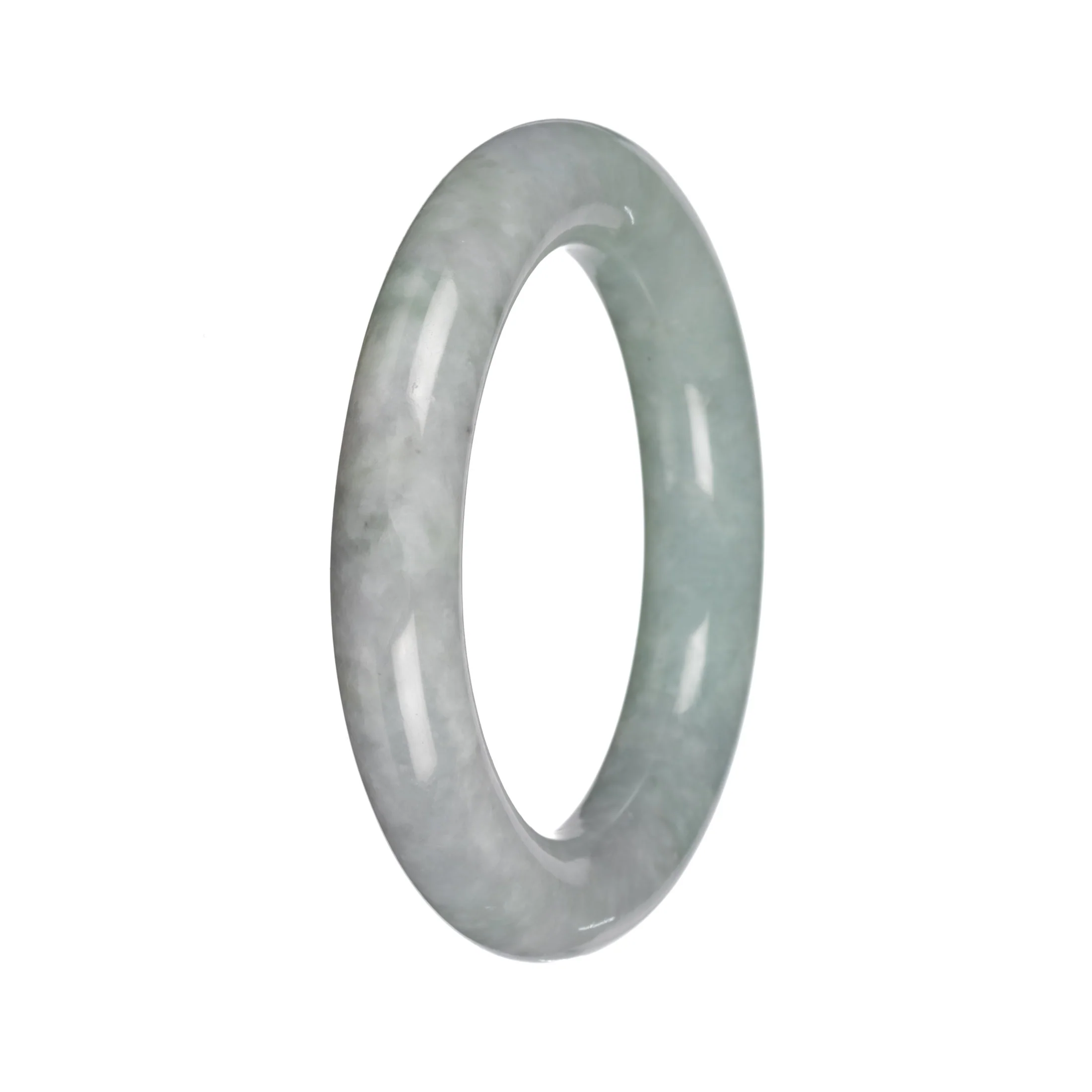 Authentic Gray with Light Green Section Burma Jade Bangle - 51mm Round - Image 2