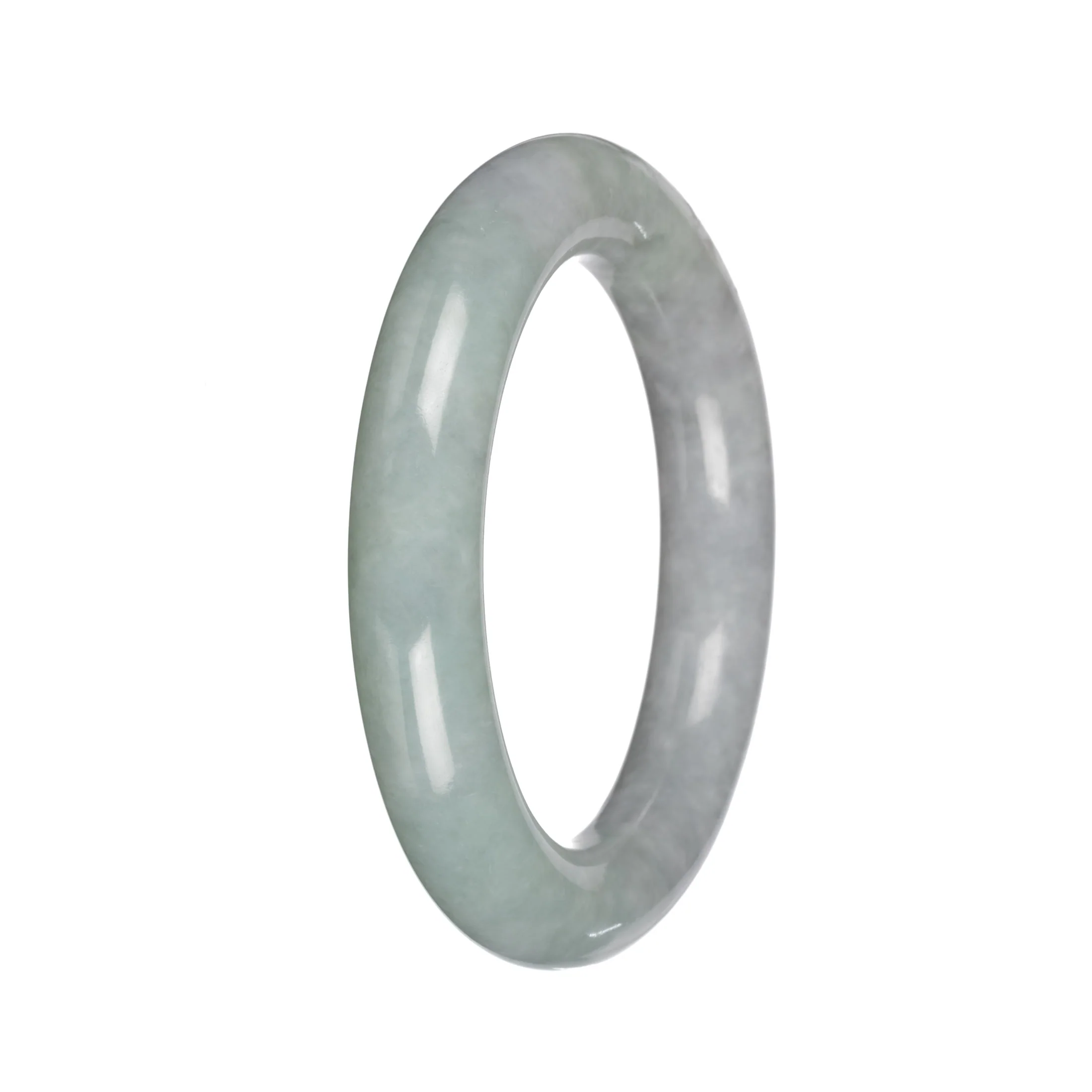 Authentic Gray with Light Green Section Burma Jade Bangle - 51mm Round - Image 3