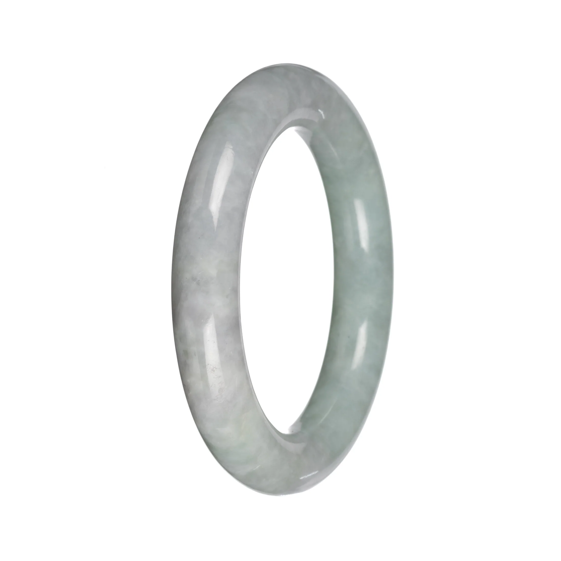 Authentic Gray with Light Green Section Burma Jade Bangle - 51mm Round - Image 4