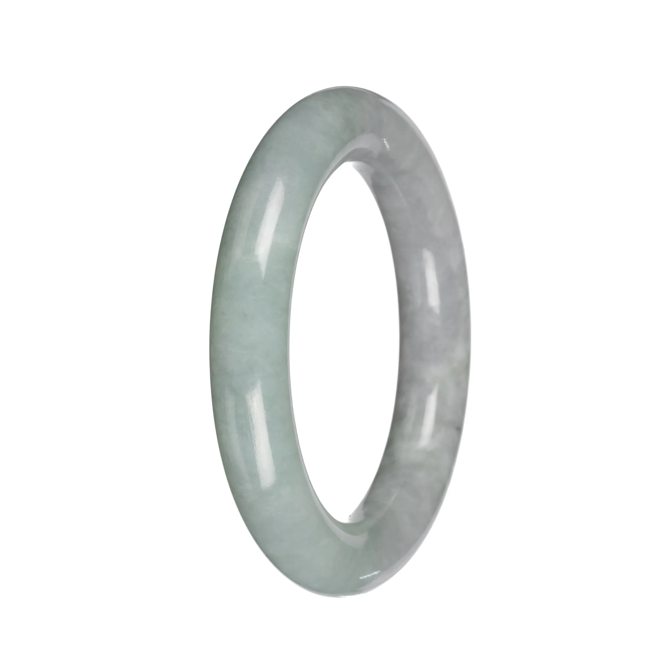 Authentic Gray with Light Green Section Burma Jade Bangle - 51mm Round - Image 5