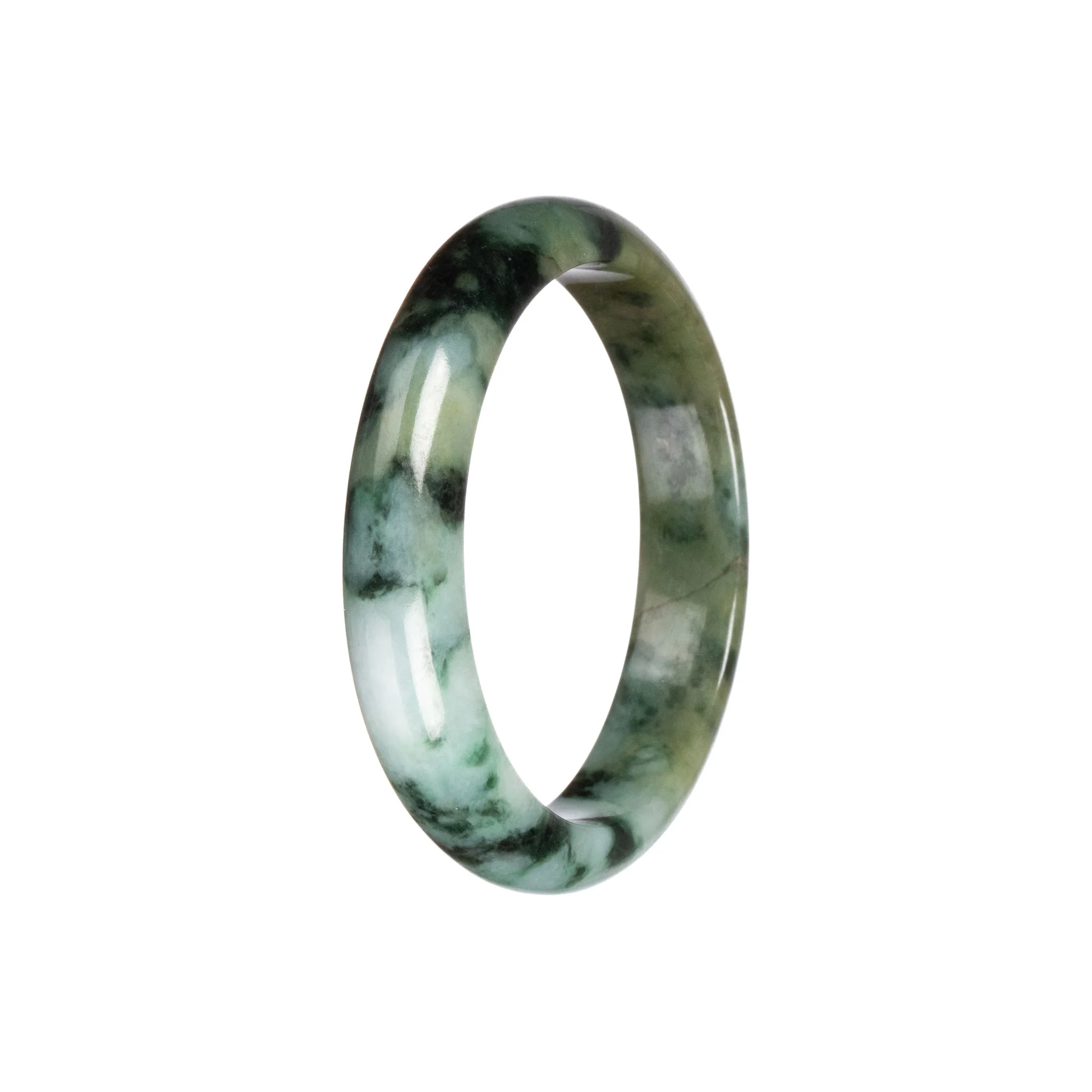 Authentic Green Pattern with Light Brown Jadeite Jade Bangle - 55mm Half Moon - Image 2