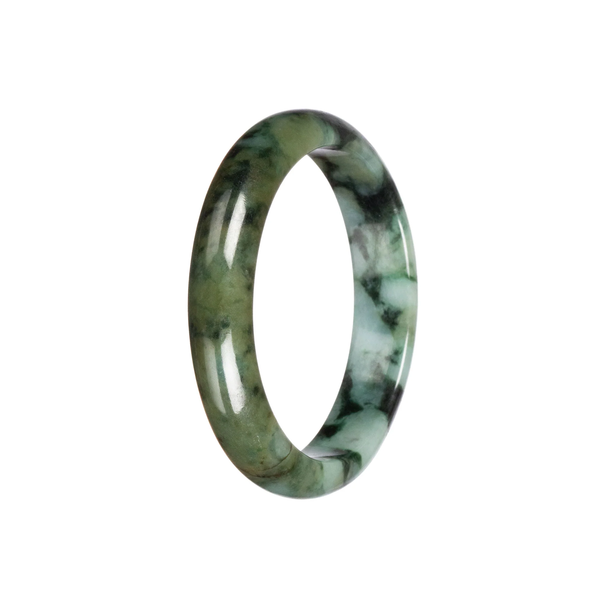 Authentic Green Pattern with Light Brown Jadeite Jade Bangle - 55mm Half Moon - Image 3