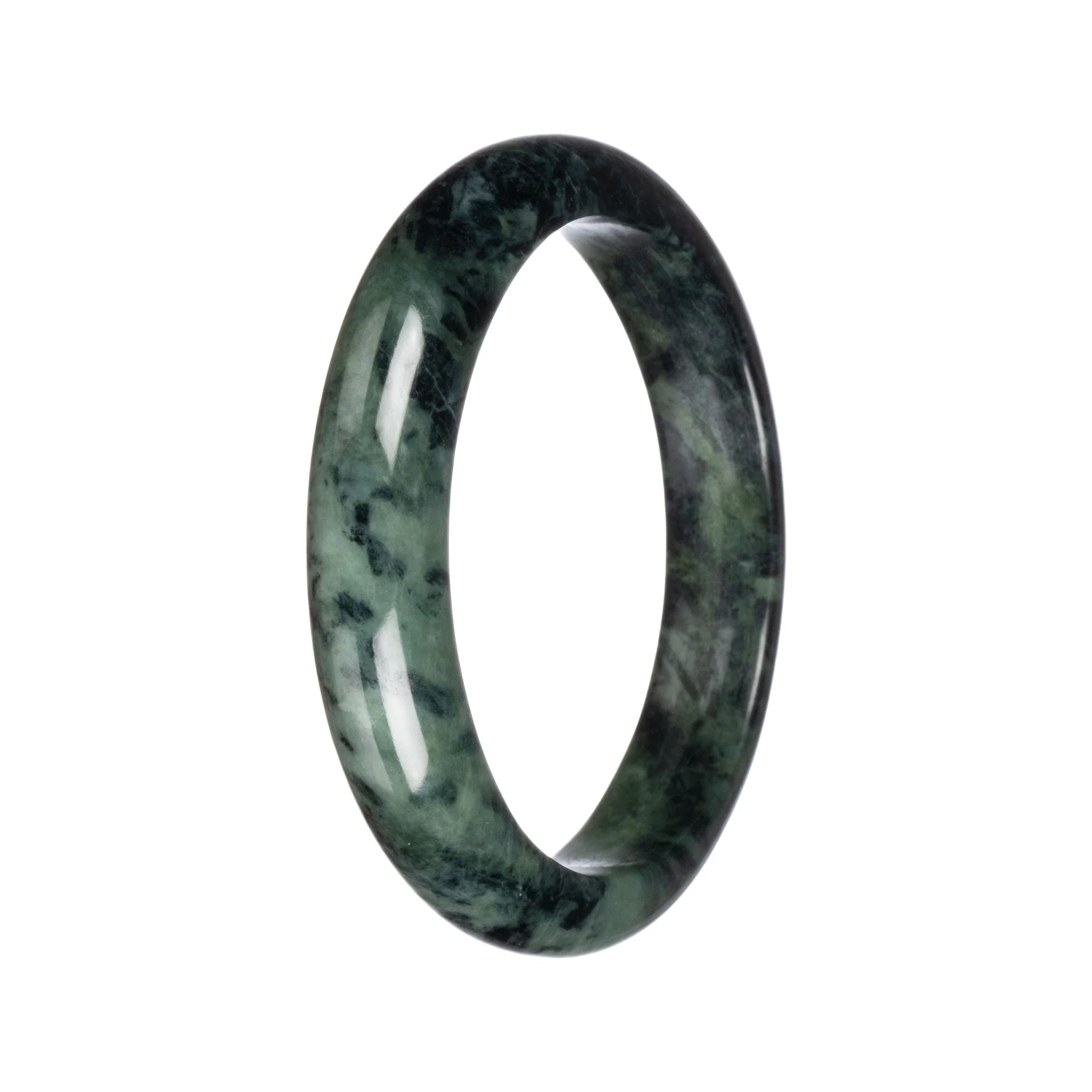 Authentic Green with Dark Green Traditional Jade Bangle - 62mm Half Moon - Image 2