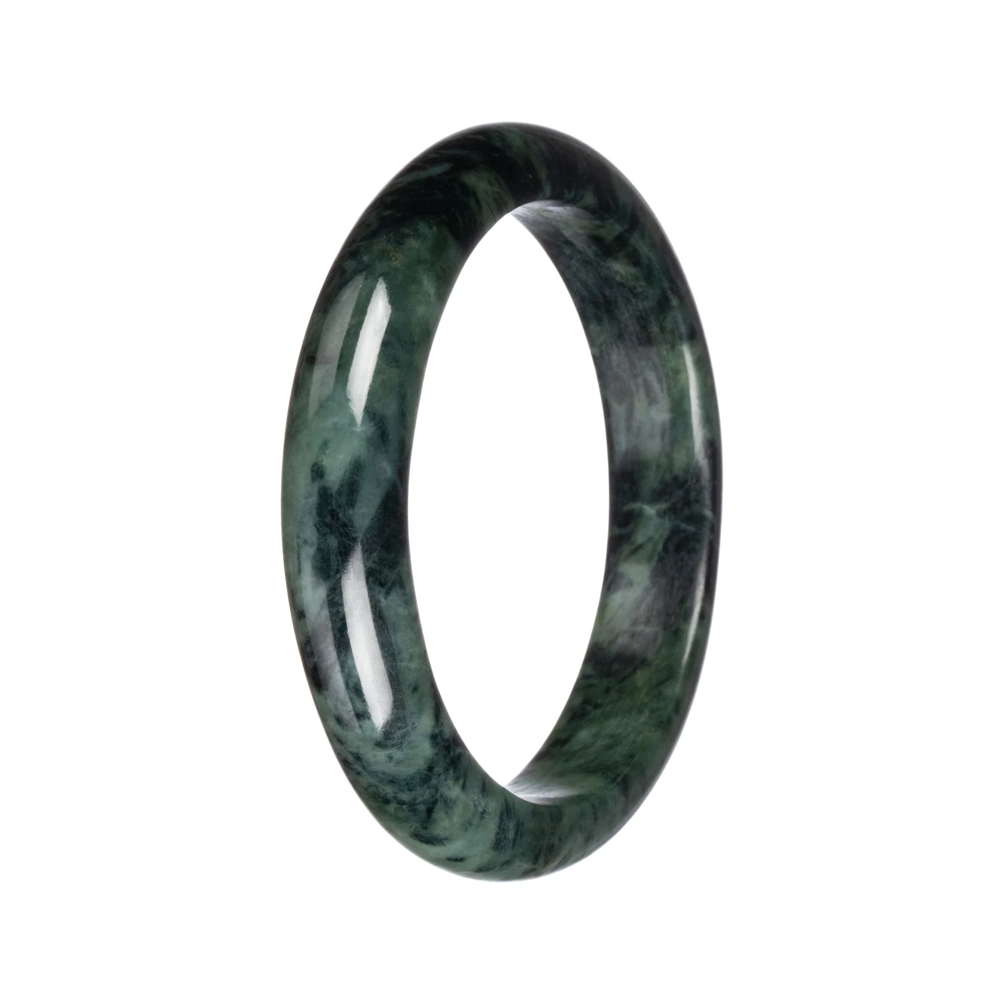 Authentic Green with Dark Green Traditional Jade Bangle - 62mm Half Moon - Image 3