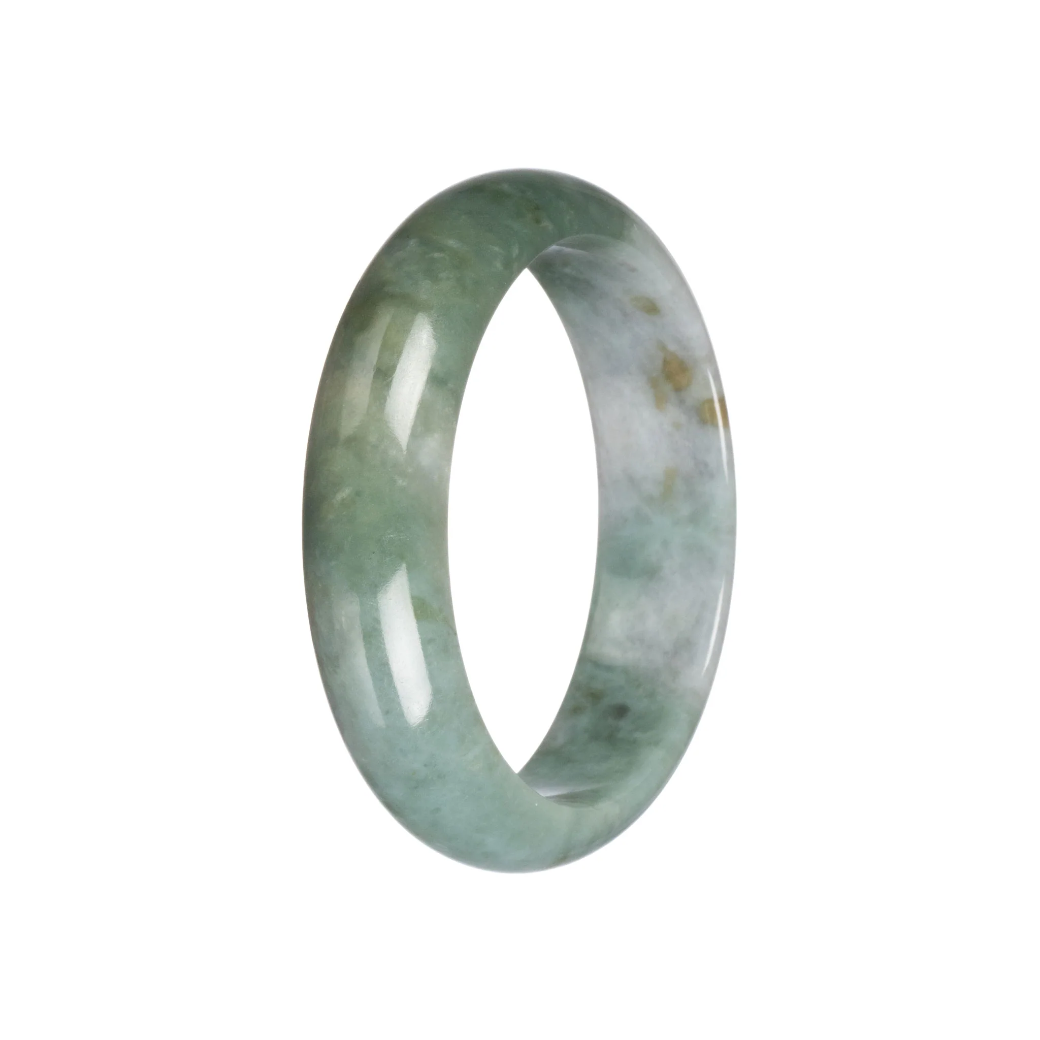Authentic Green with Grey Burmese Jade Bangle - 58mm Half Moon - Image 2