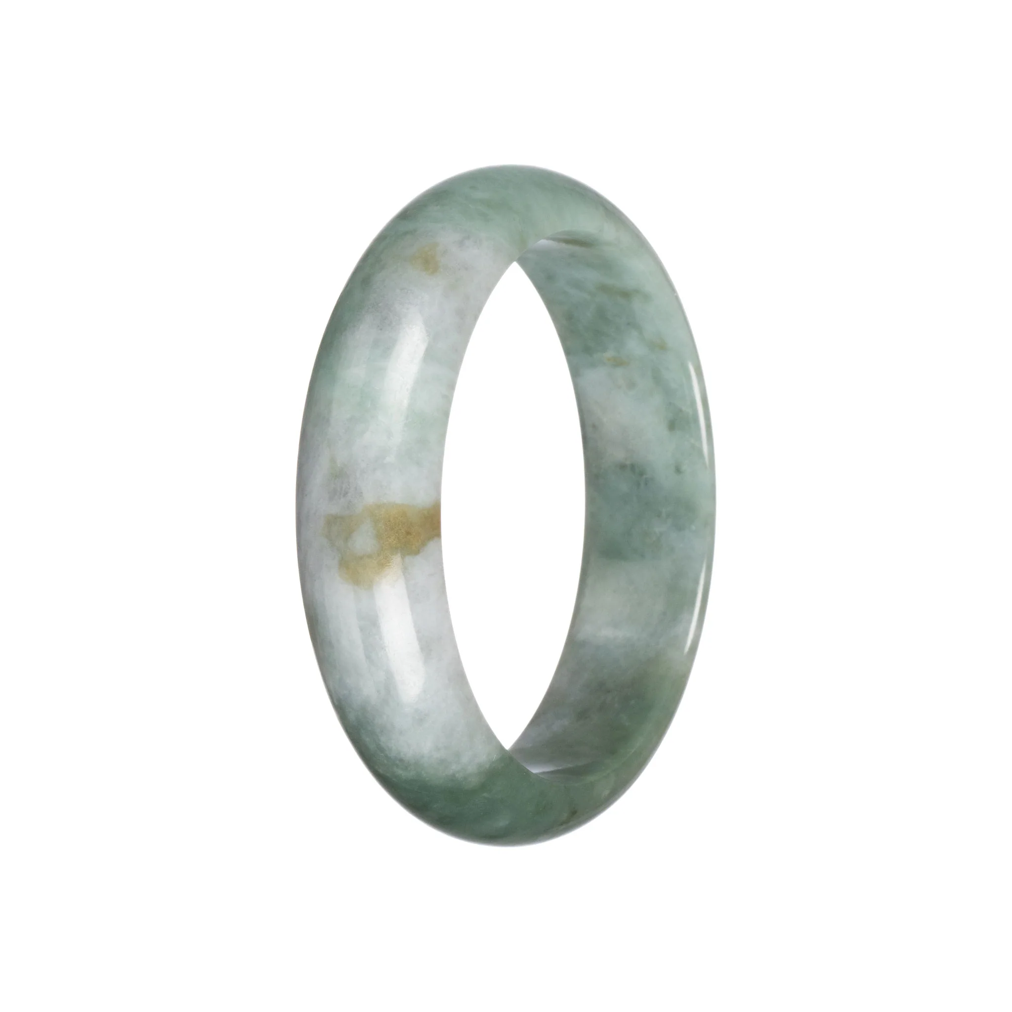 Authentic Green with Grey Burmese Jade Bangle - 58mm Half Moon - Image 3