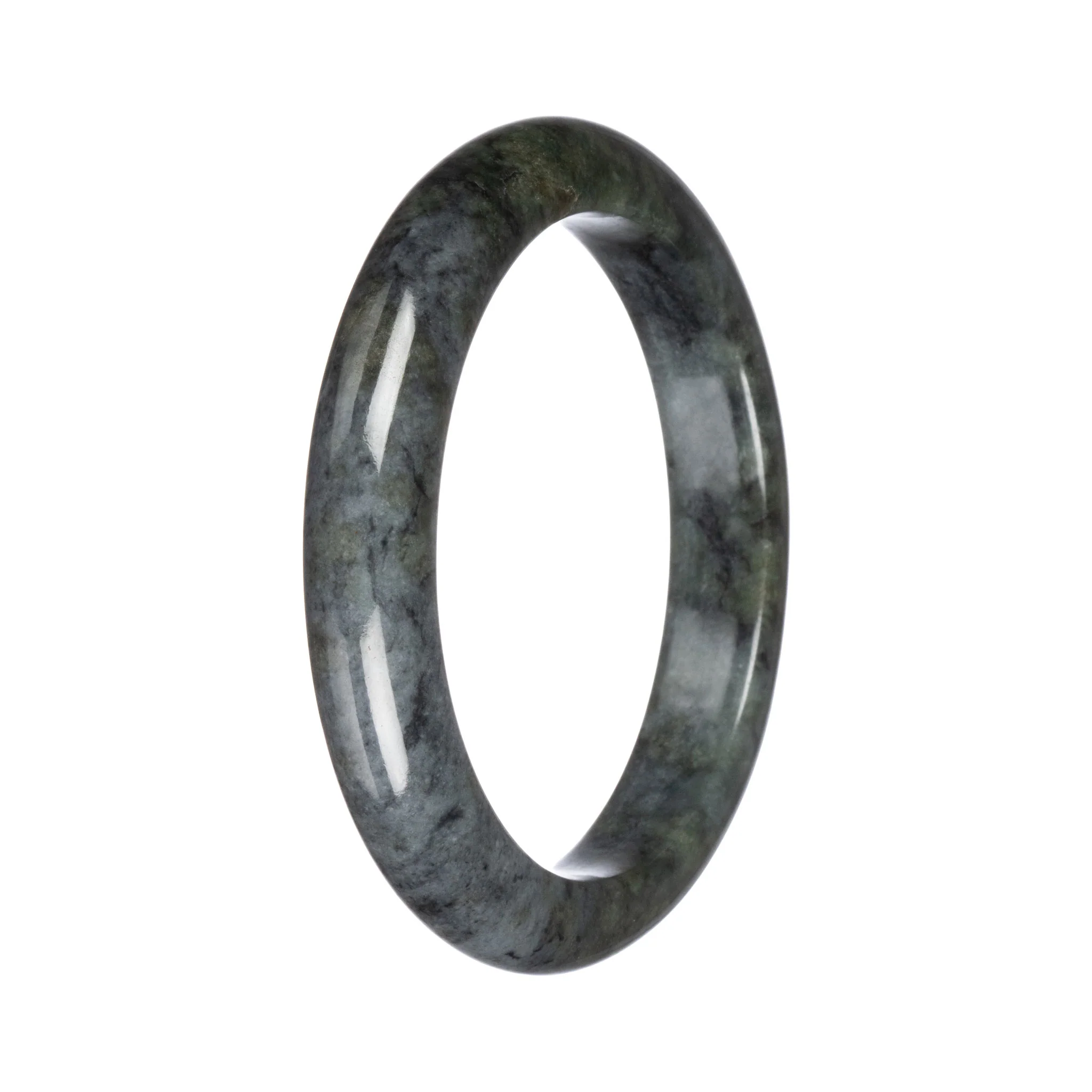 Authentic Grey Pattern Burmese Jade Bangle Bracelet - 65mm Semi Round - Image 2