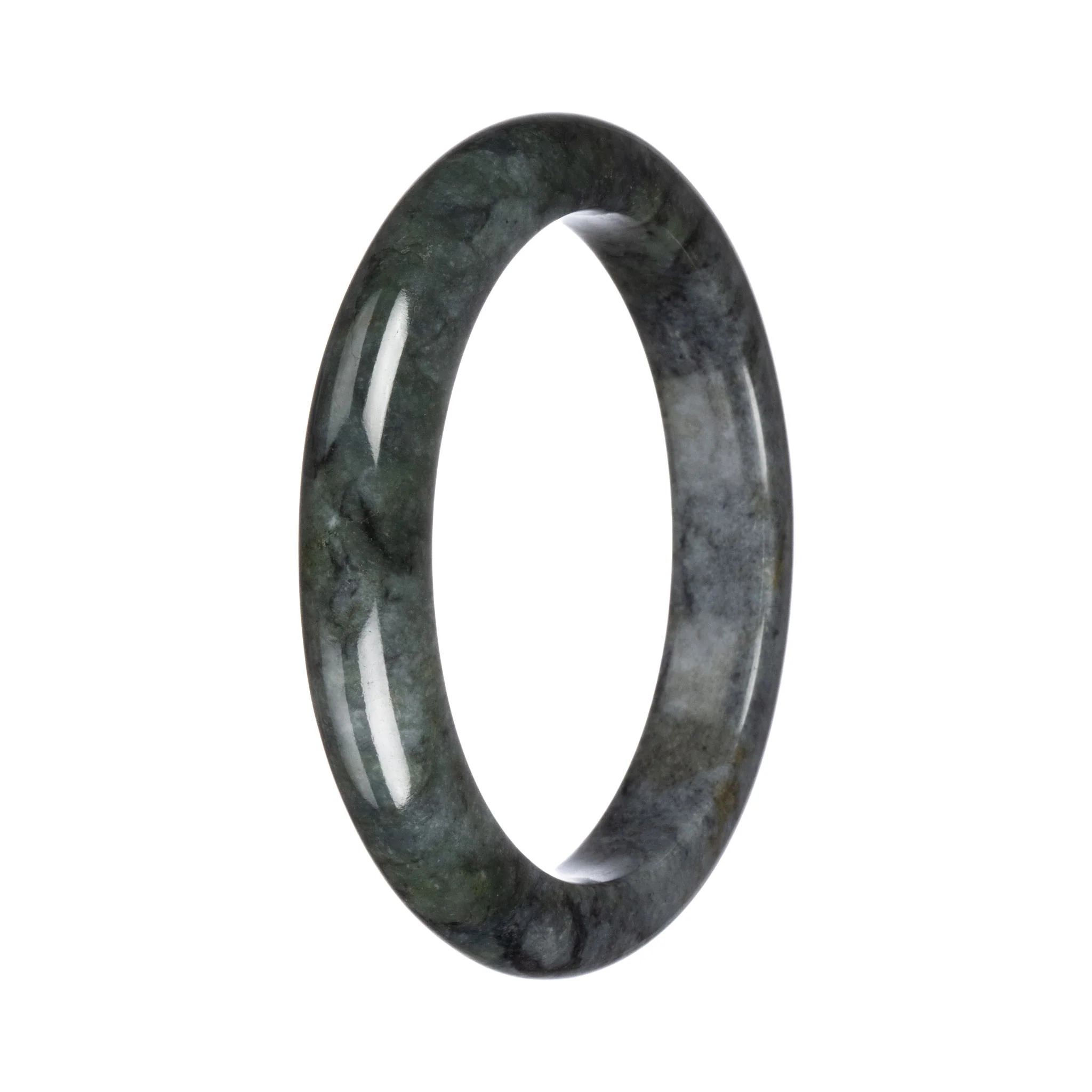 Authentic Grey Pattern Burmese Jade Bangle Bracelet - 65mm Semi Round - Image 3