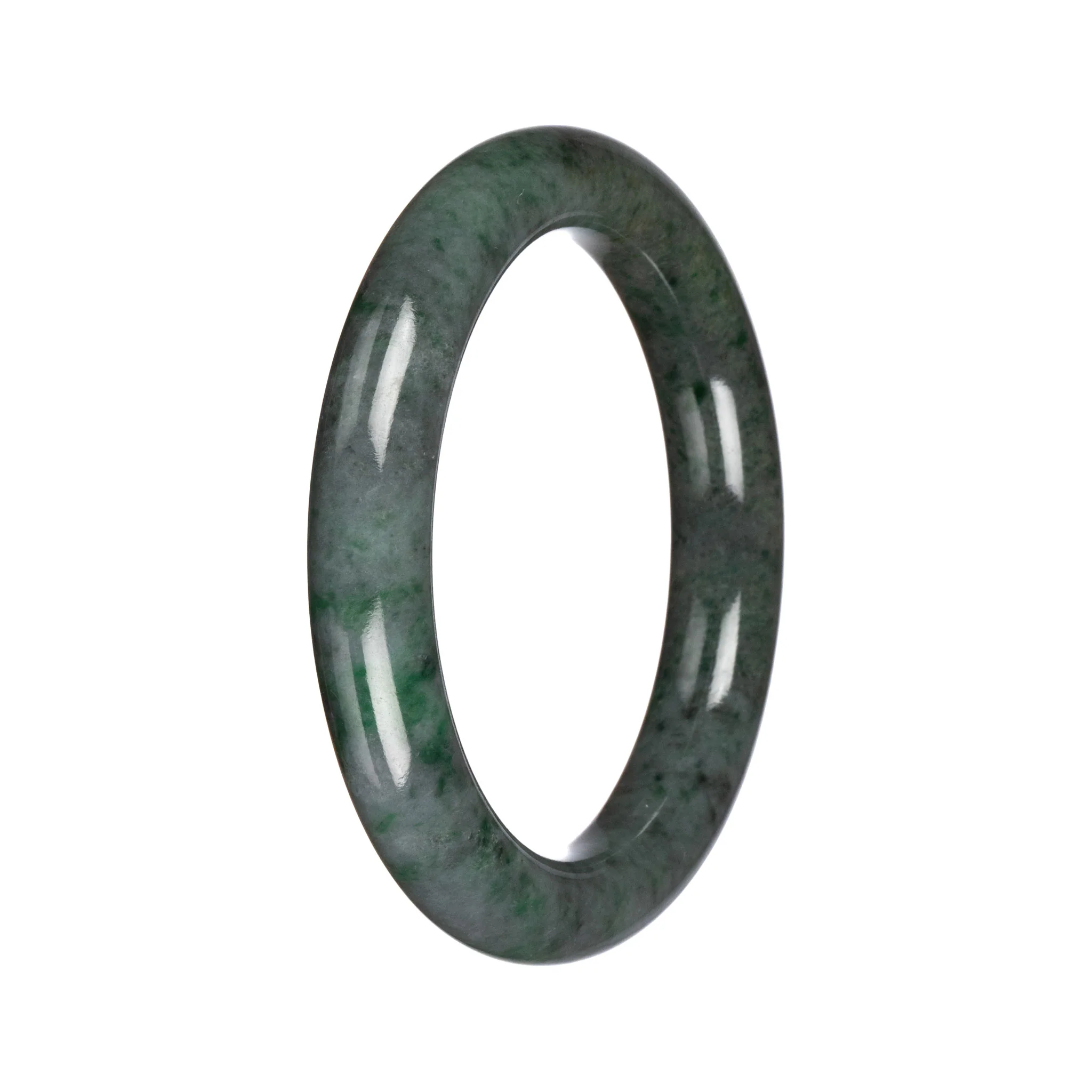 Authentic Grey with Green Pattern Jadeite Jade Bangle Bracelet - 61mm Round - Image 2