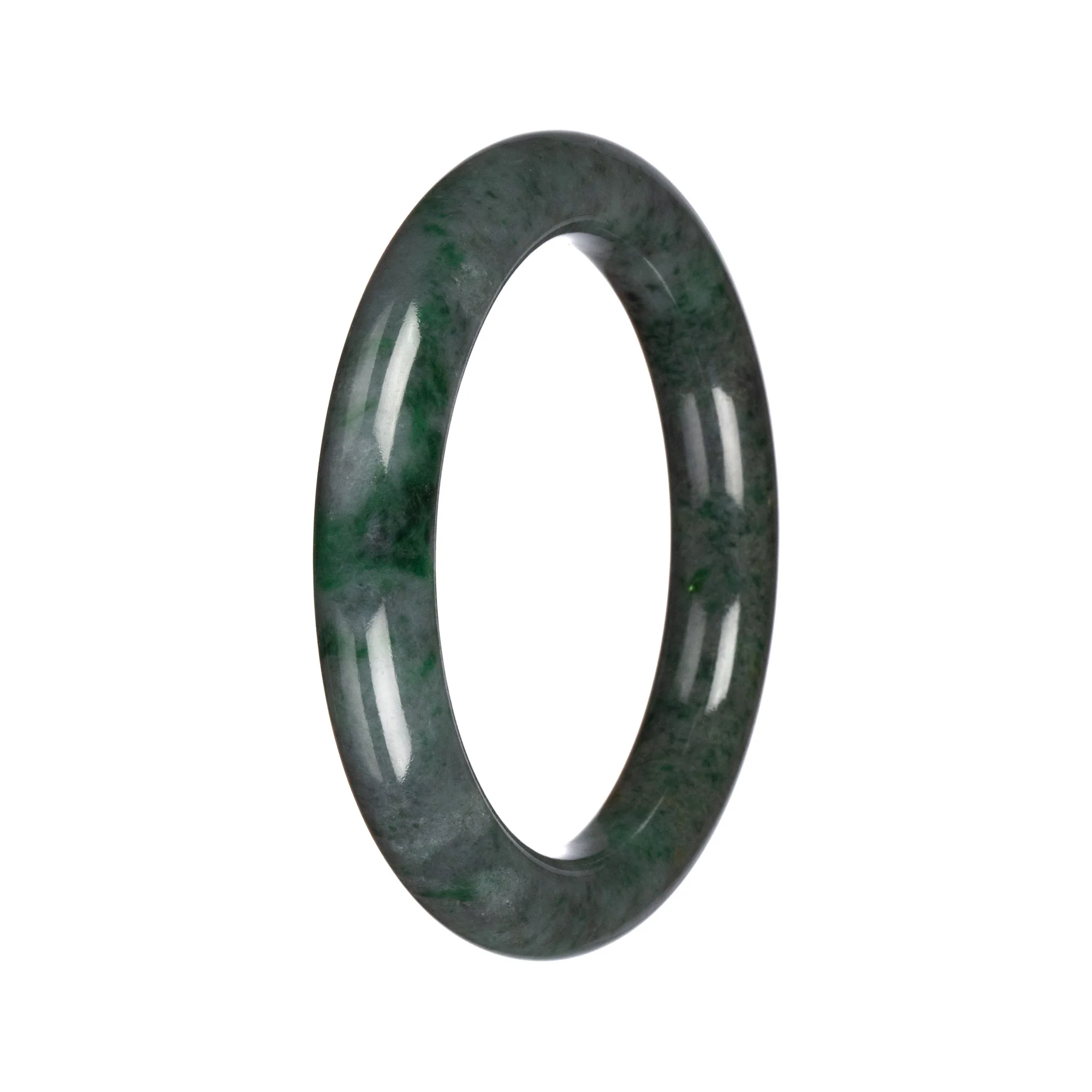 Authentic Grey with Green Pattern Jadeite Jade Bangle Bracelet - 61mm Round - Image 3