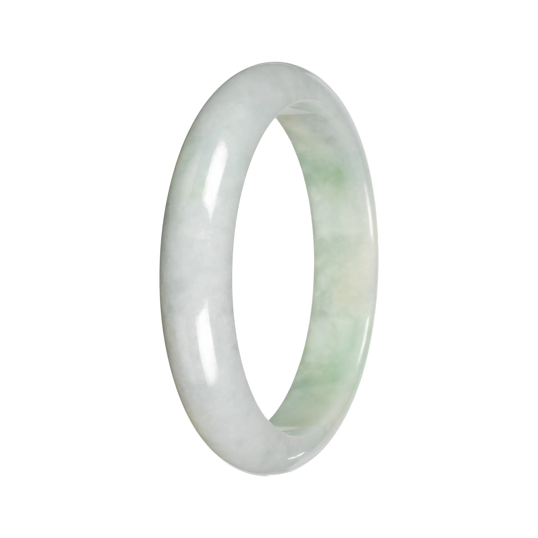 Authentic Light Gray with Light Apple Green Patch Jadeite Bangle - 53mm Half Moon - Image 4