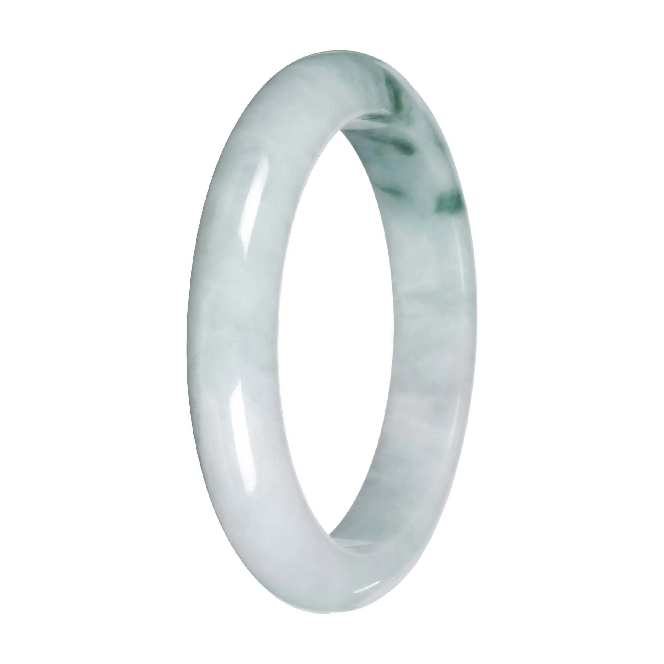 Authentic Light Green with Dark Green Patches Traditional Jade Bangle - 57mm Half Moon - Image 2