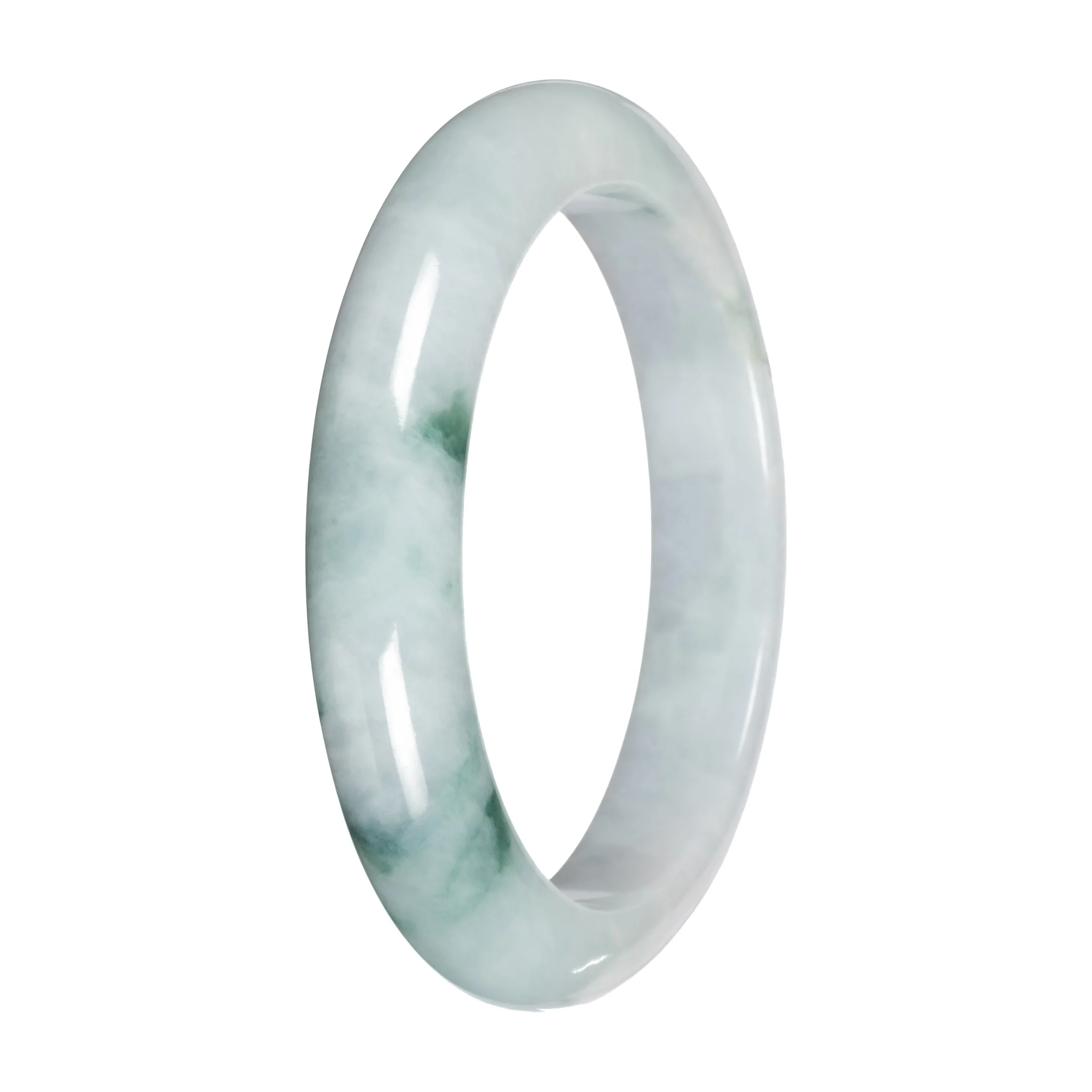Authentic Light Green with Dark Green Patches Traditional Jade Bangle - 57mm Half Moon - Image 3