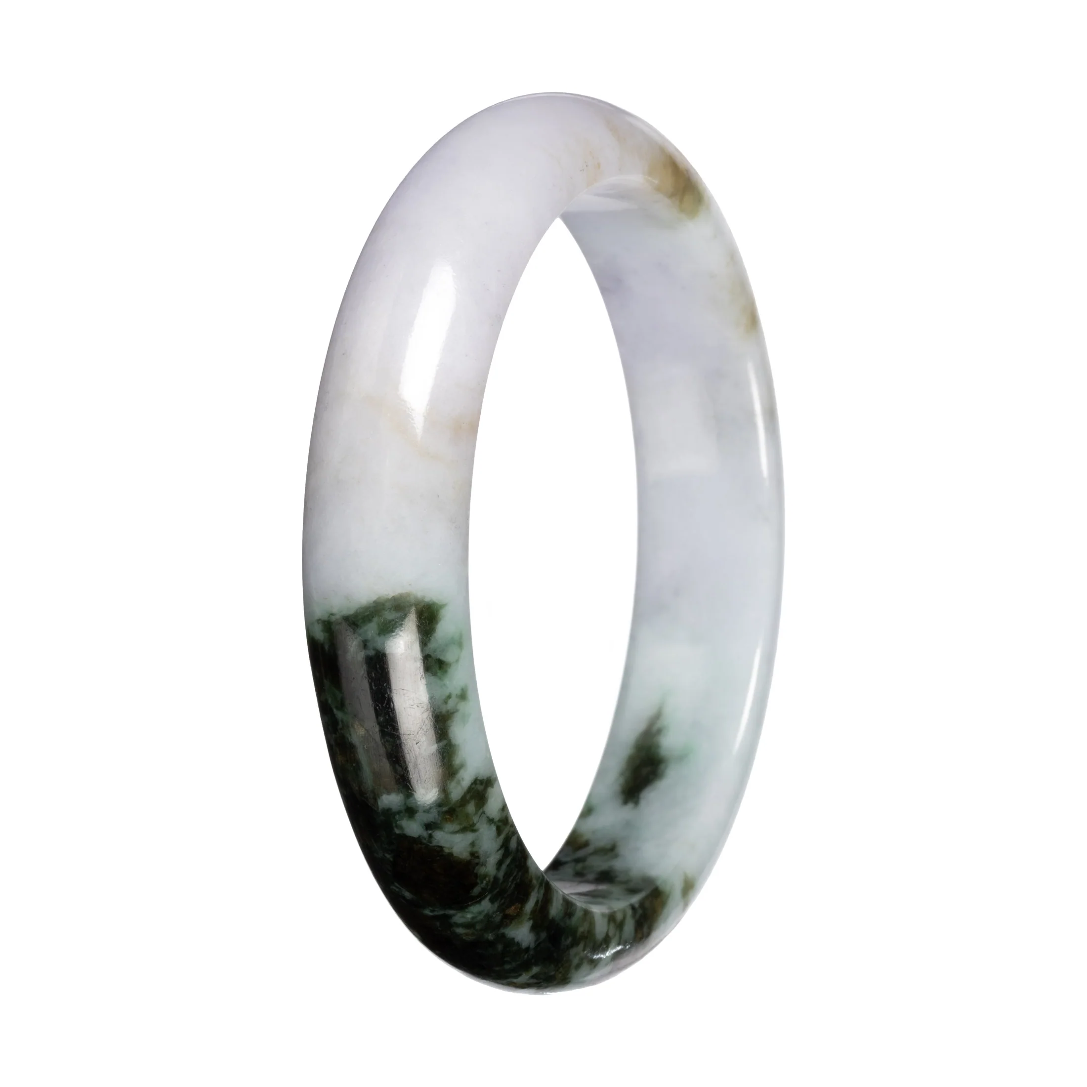 Authentic Light Lavender with Deep Green Patch Jadeite Jade Bangle - 57mm Half Moon - Image 4