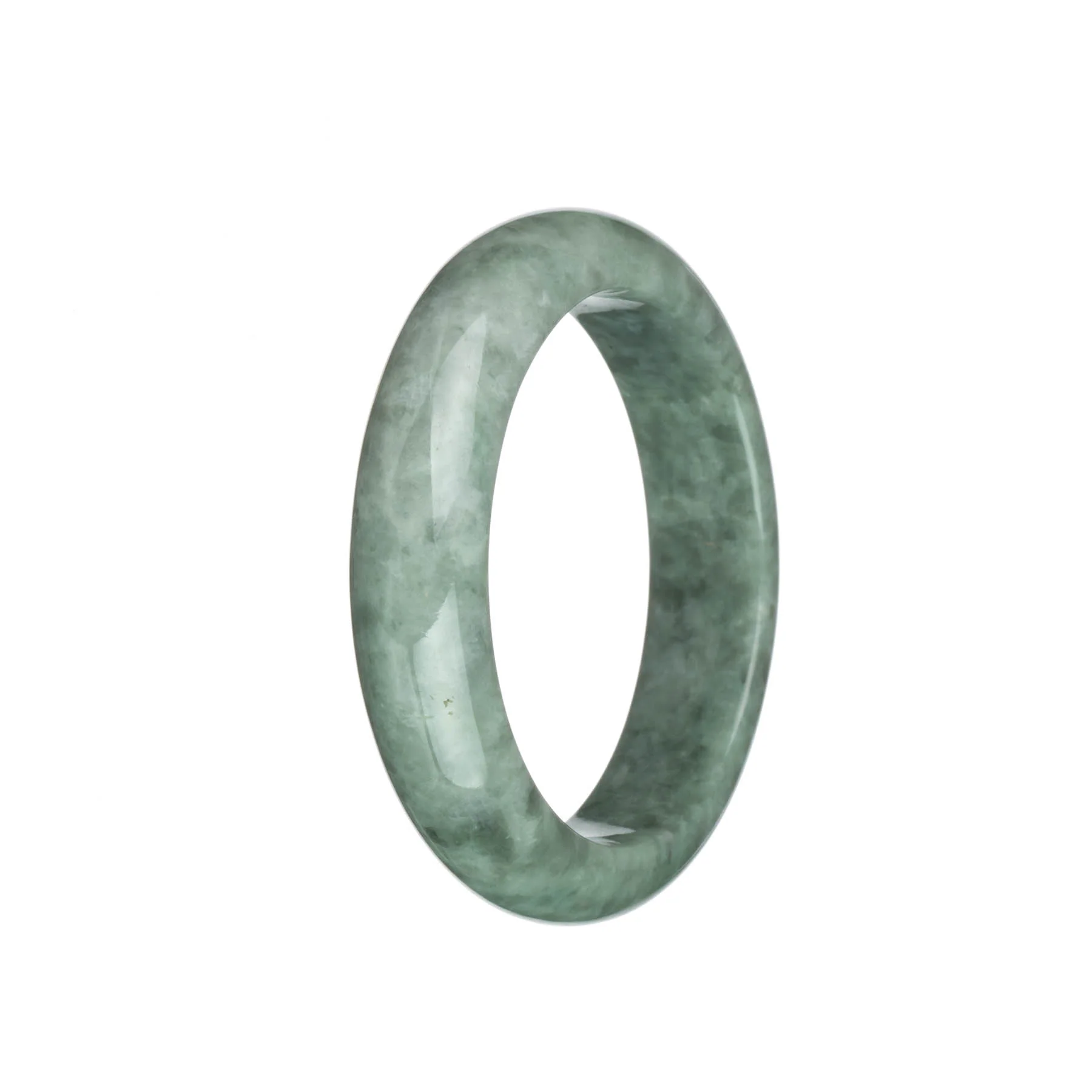 Authentic Natural Grey with Green Traditional Jade Bracelet - 58mm Half Moon - Image 2