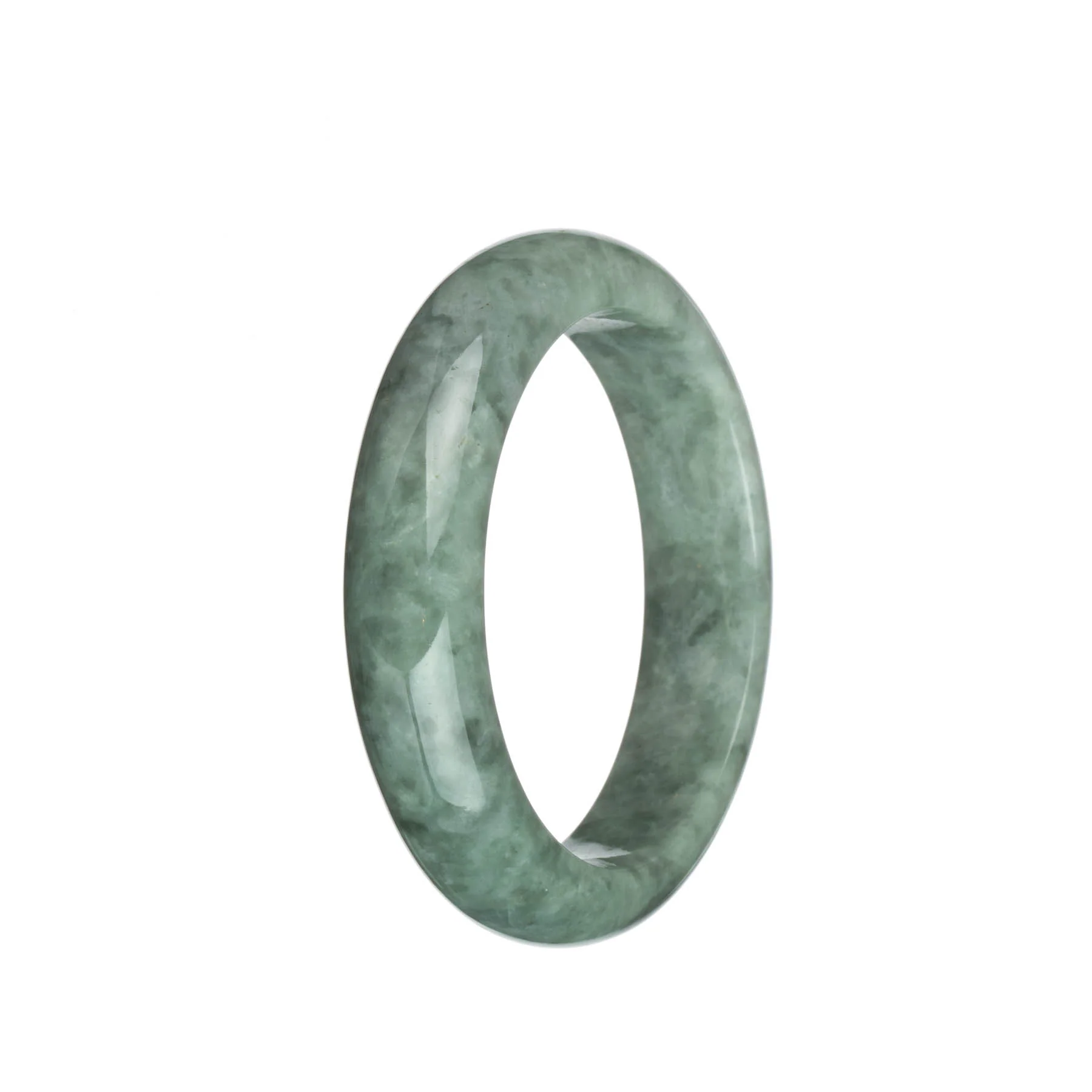 Authentic Natural Grey with Green Traditional Jade Bracelet - 58mm Half Moon - Image 3