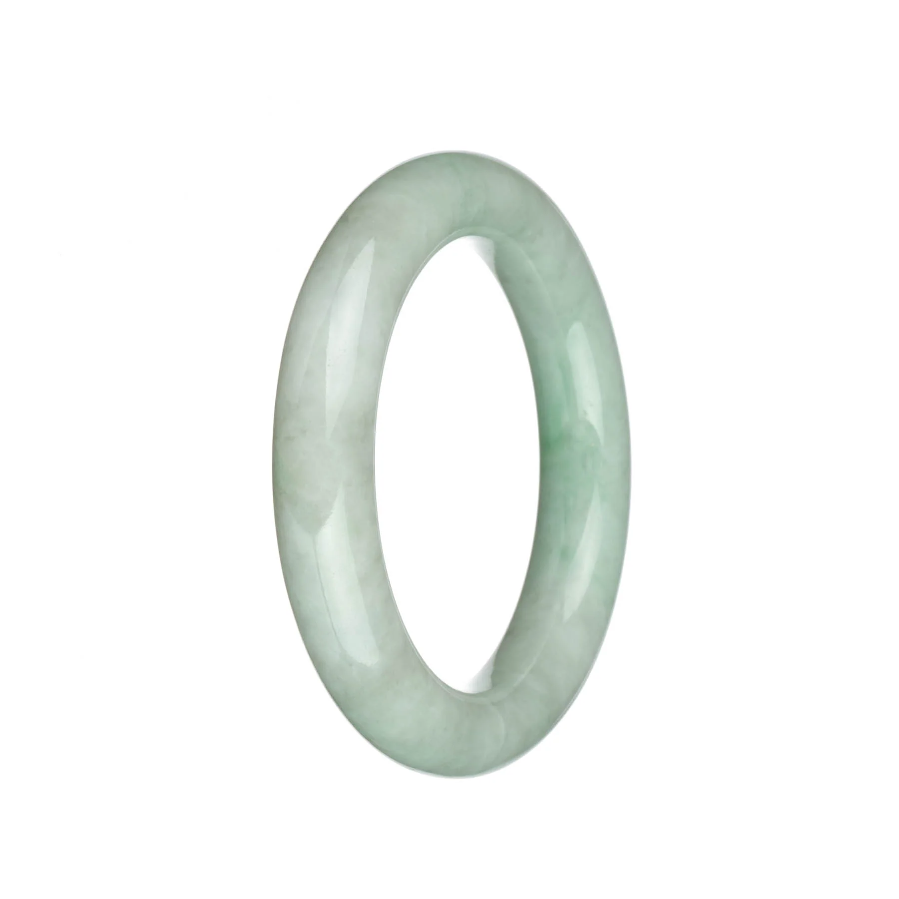 Authentic Natural Light Green and Light Grey with Apple Green Stripes Burma Jade Bangle - 57mm Round - Image 2