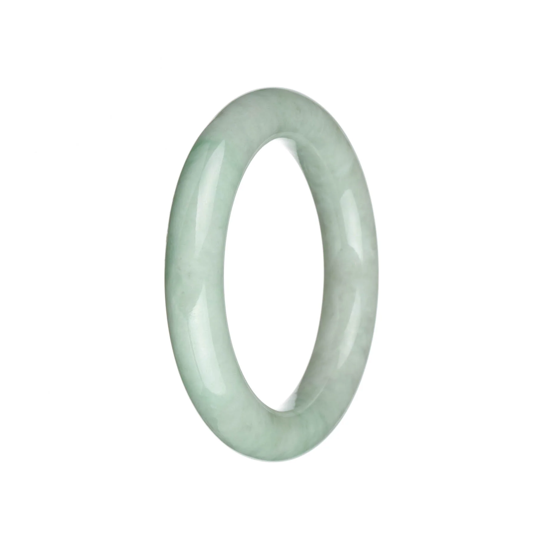 Authentic Natural Light Green and Light Grey with Apple Green Stripes Burma Jade Bangle - 57mm Round - Image 3