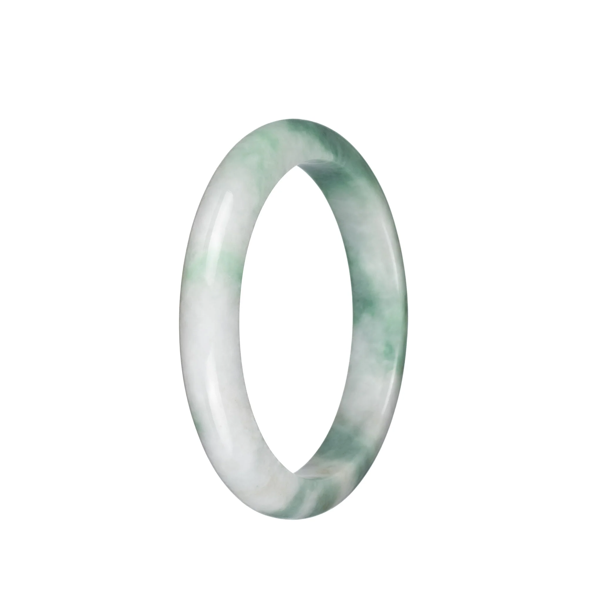Authentic Natural White with Green Traditional Jade Bracelet - 58mm Semi Round - Image 2