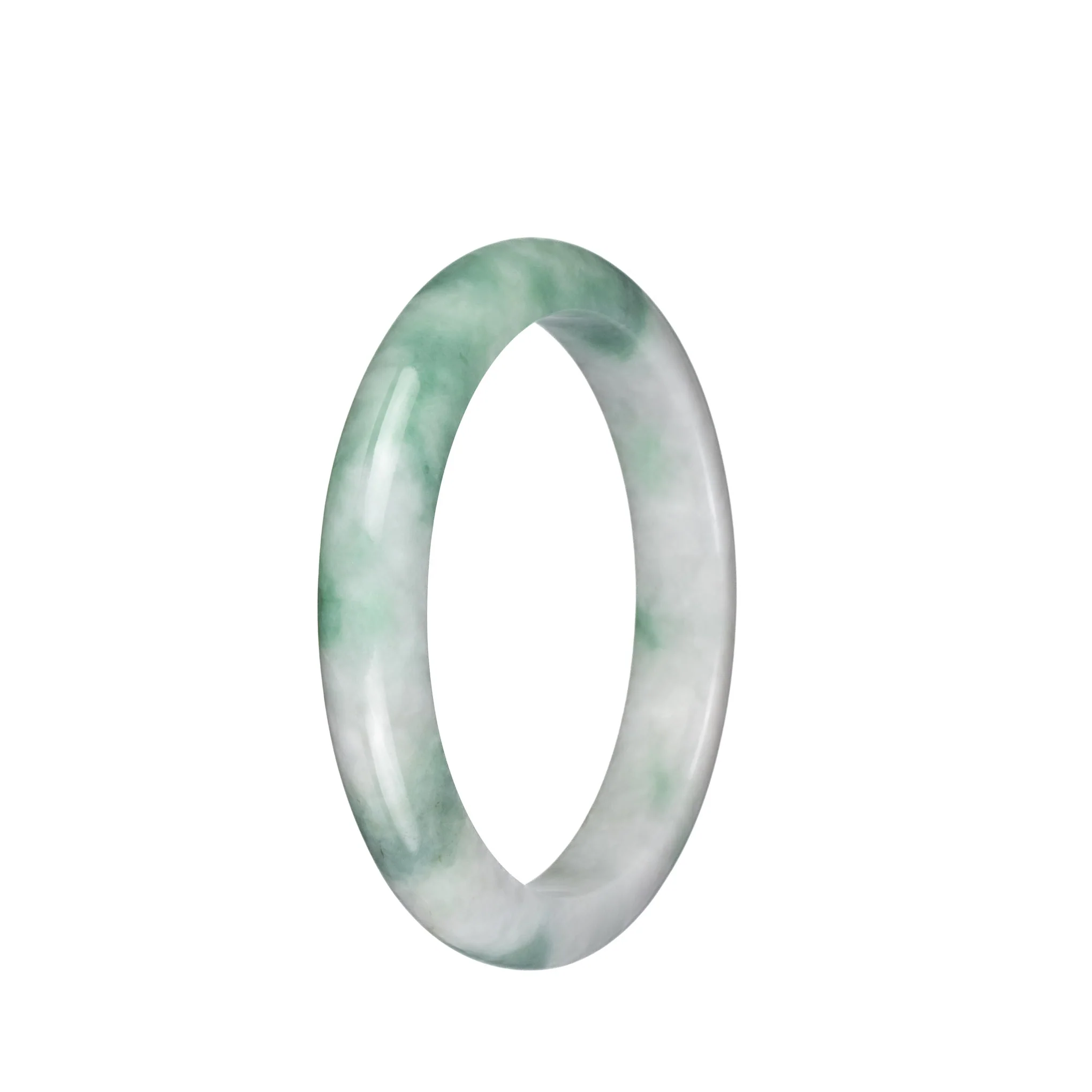 Authentic Natural White with Green Traditional Jade Bracelet - 58mm Semi Round - Image 3