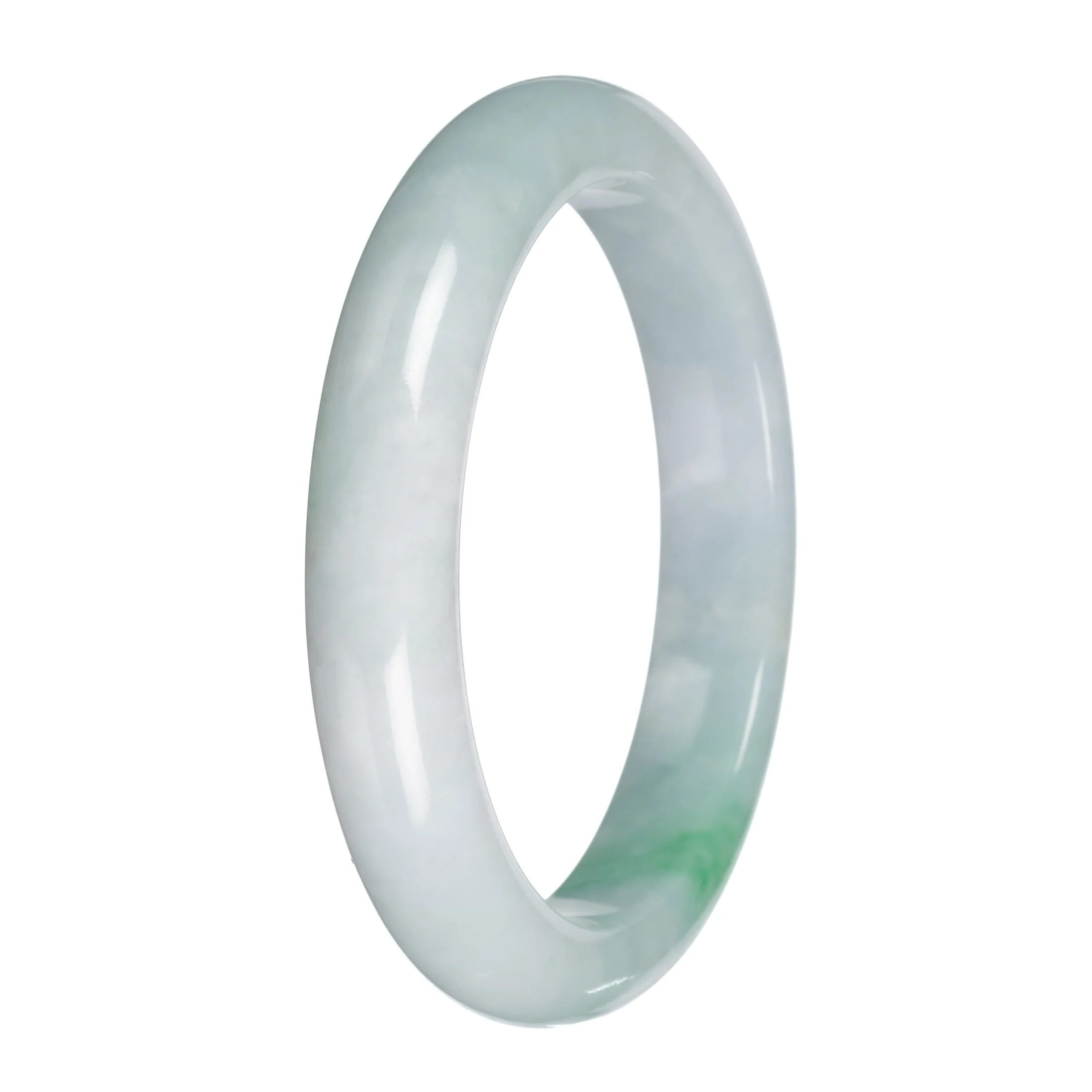 Authentic Pale Green with Emerald Green Burma Jade Bangle - 63mm Half Moon - Image 4