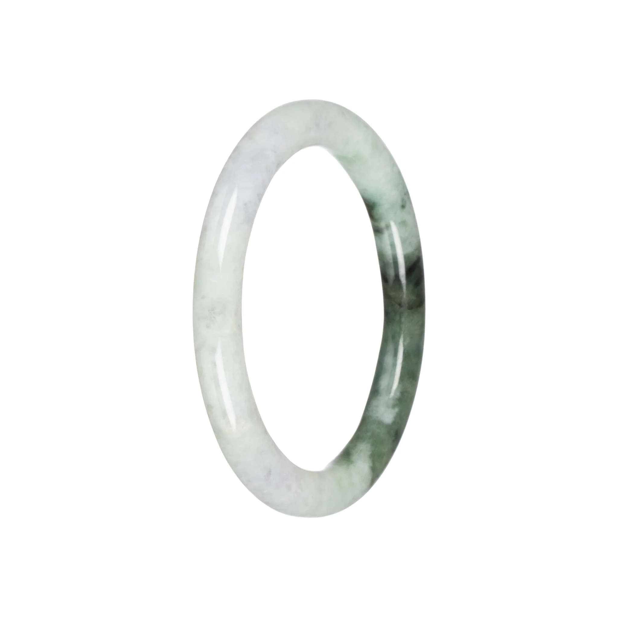 Authentic Pale Green with Green Jade Bangle - 55mm Petite Round - Image 2