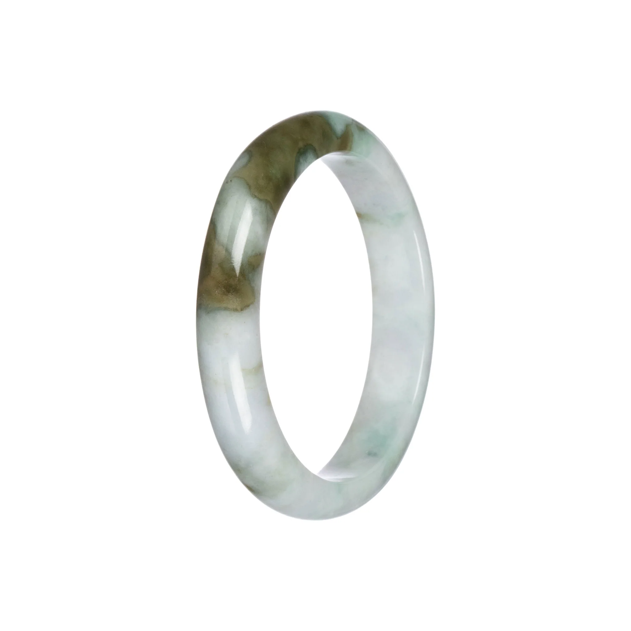 Authentic Pale Green with Olive Green Burmese Jade Bangle - 55mm Half Moon - Image 2