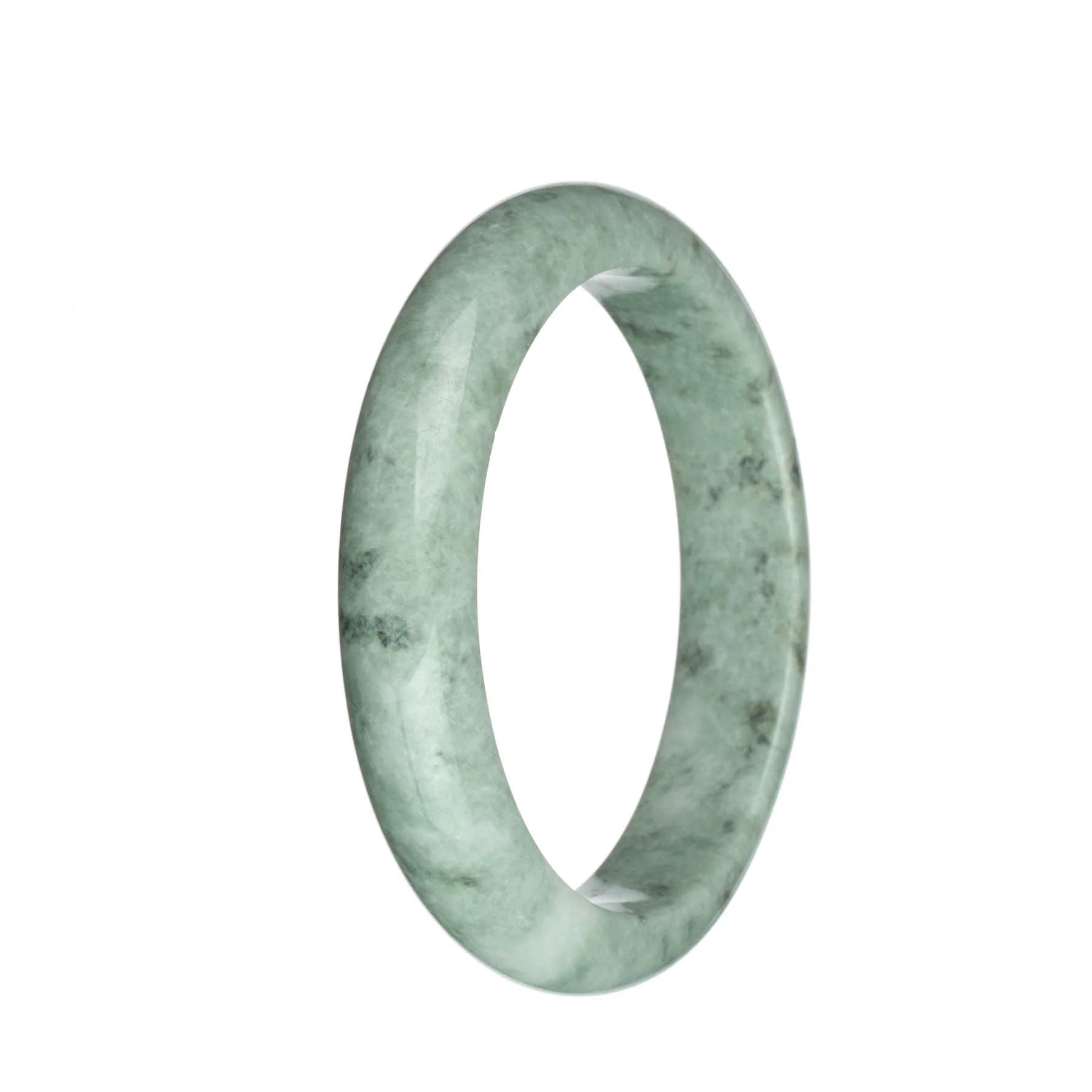 Authentic Type A Light Green with Dark Grey Patterns Burmese Jade Bangle - 67mm Half Moon - Image 2