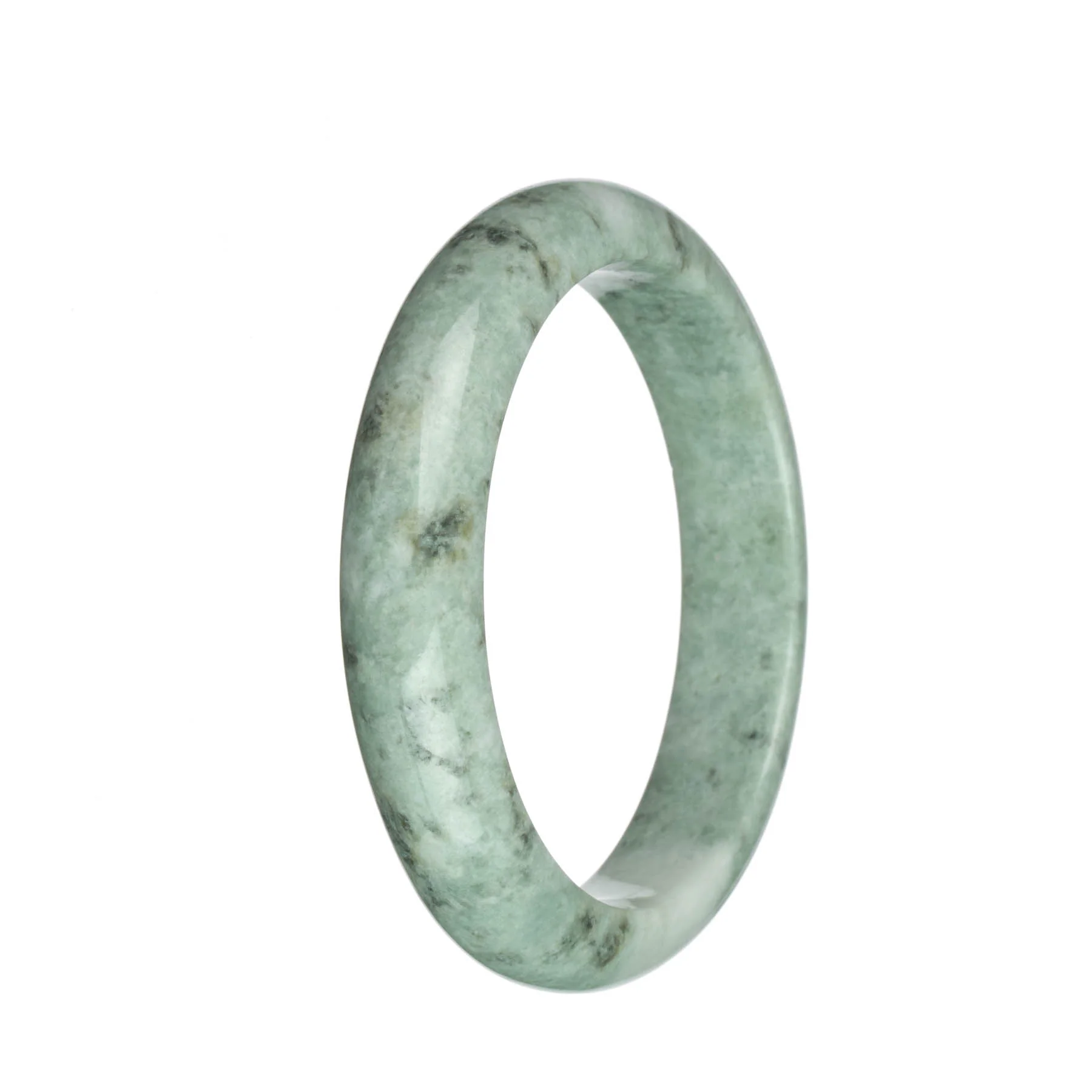 Authentic Type A Light Green with Dark Grey Patterns Burmese Jade Bangle - 67mm Half Moon - Image 3
