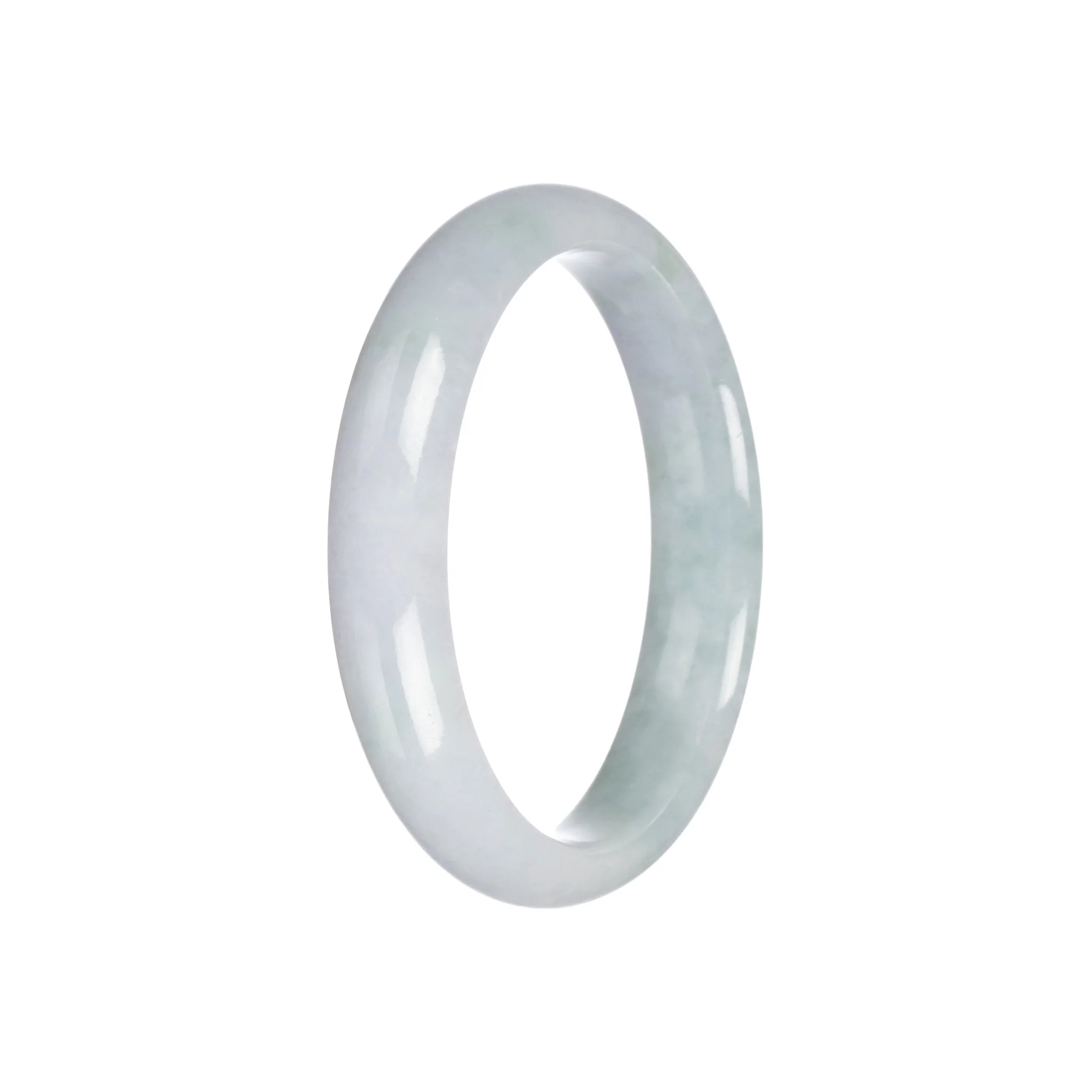 Authentic Type A Light Green with White Jadeite Jade Bangle - 57mm Half Moon - Image 2