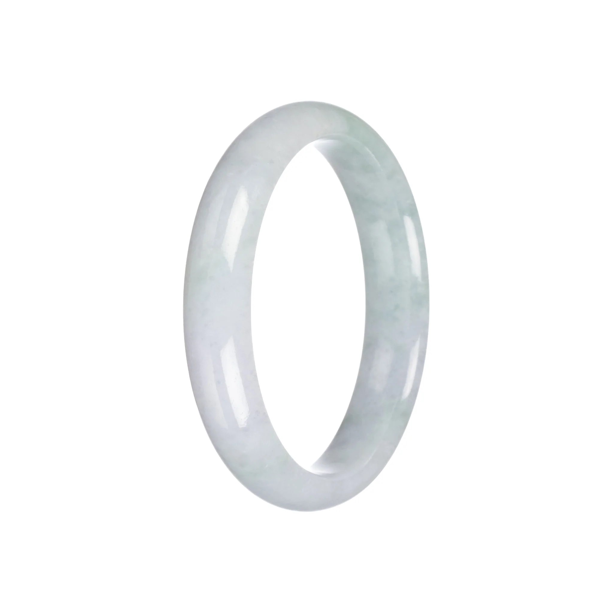 Authentic Type A Light Green with White Jadeite Jade Bangle - 57mm Half Moon - Image 3