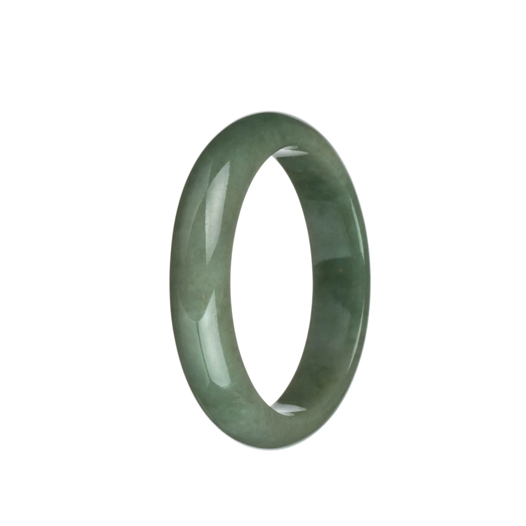 Authentic Type A Olive Green with Light Olive Green Jadeite Jade Bangle Bracelet - 58mm Half Moon - Image 2