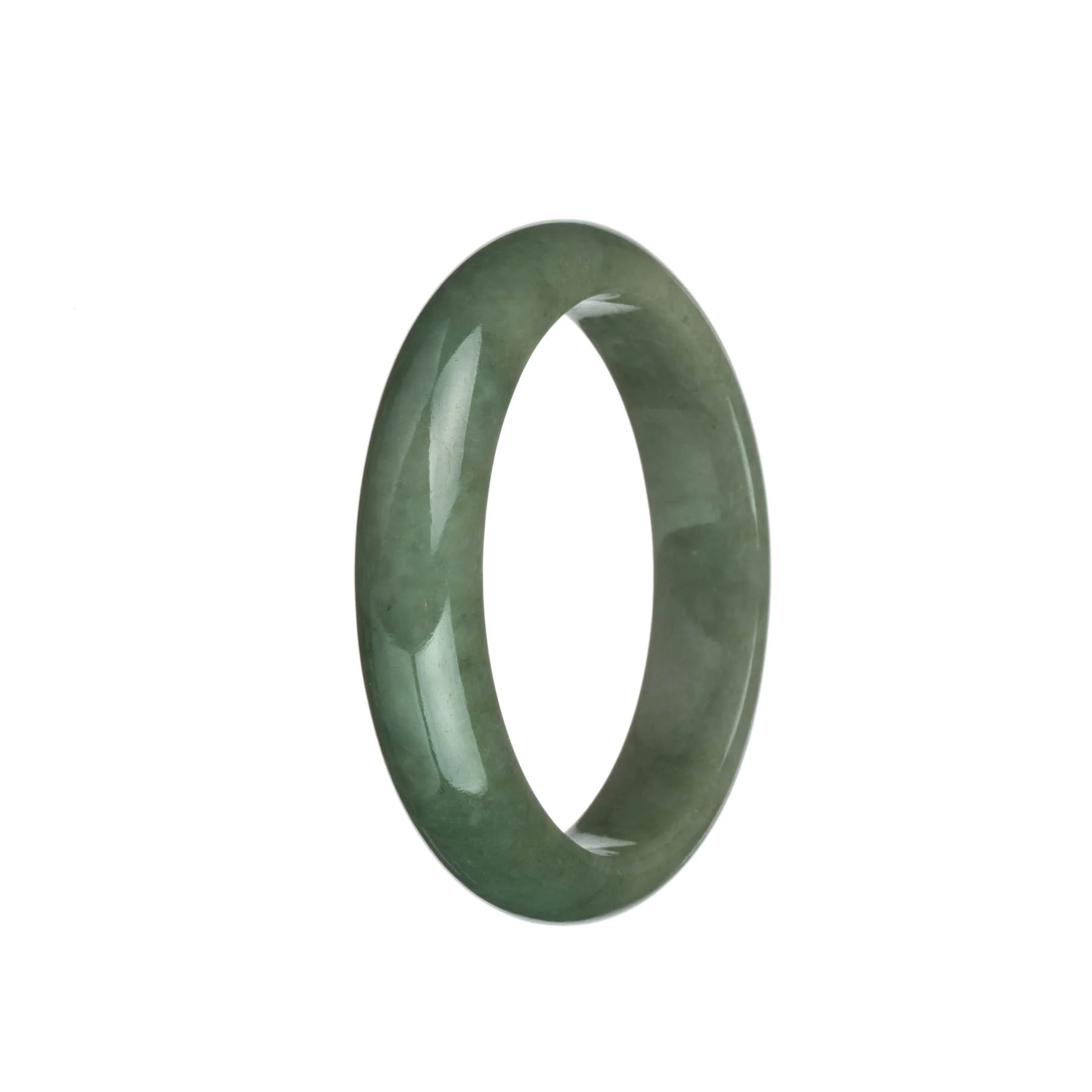 Authentic Type A Olive Green with Light Olive Green Jadeite Jade Bangle Bracelet - 58mm Half Moon - Image 3