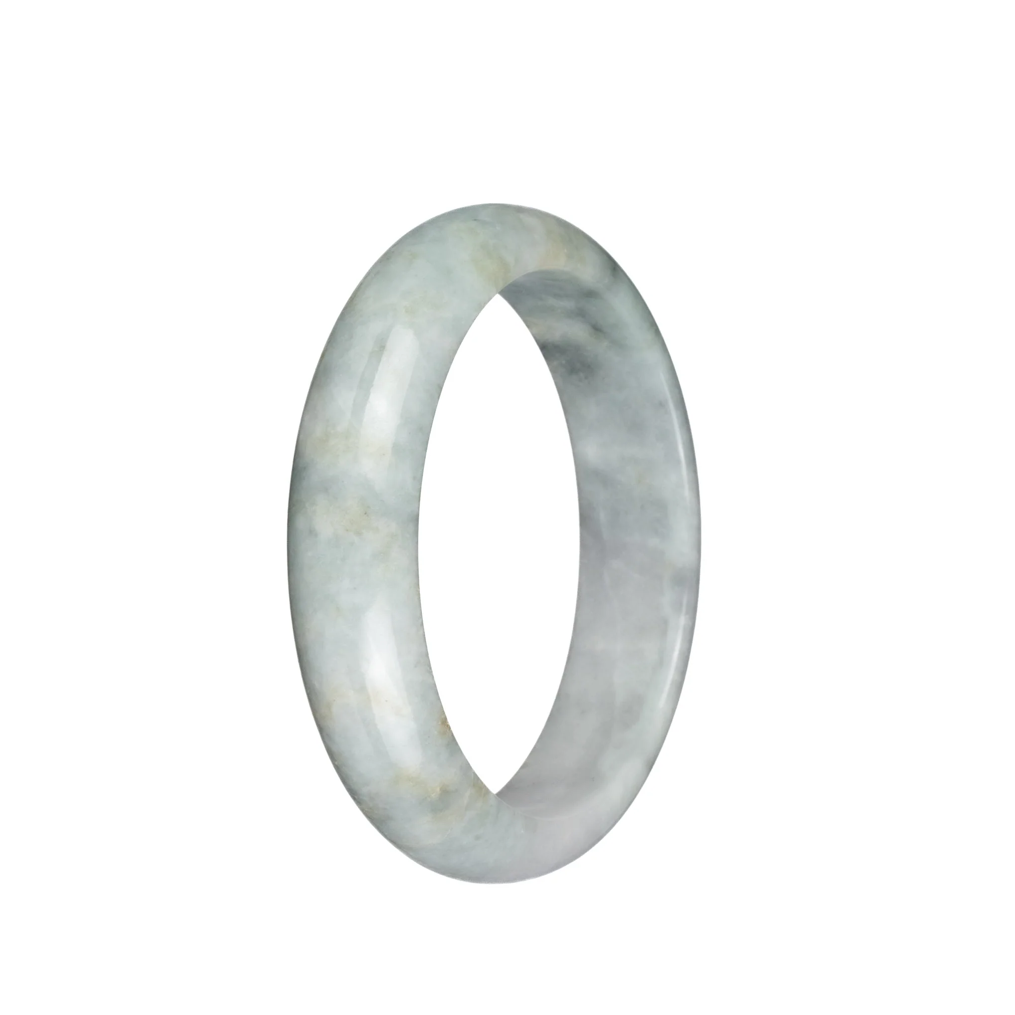 Authentic Type A White and Grey Pattern Jadeite Bracelet - 58mm Half Moon - Image 2