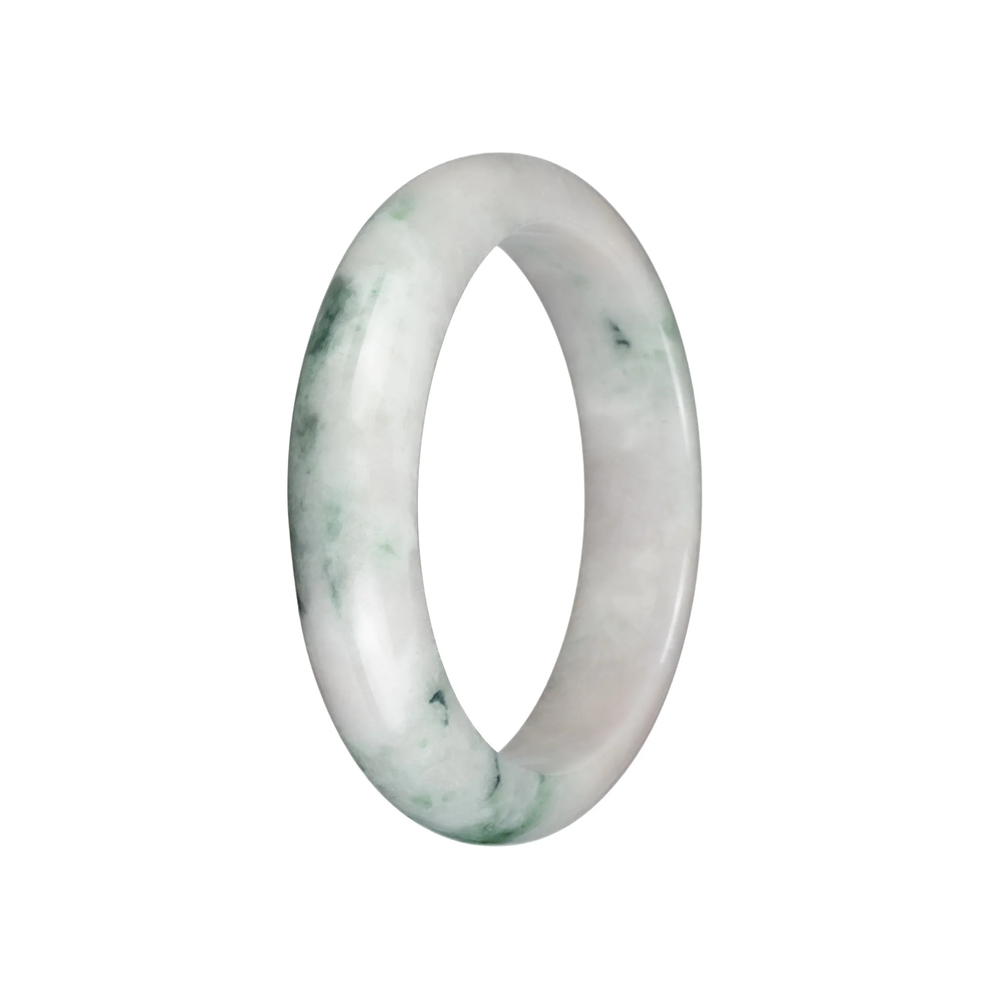 Authentic Type A White with Green and Apple Green Patterns Jadeite Bracelet - 58mm Half Moon - Image 2