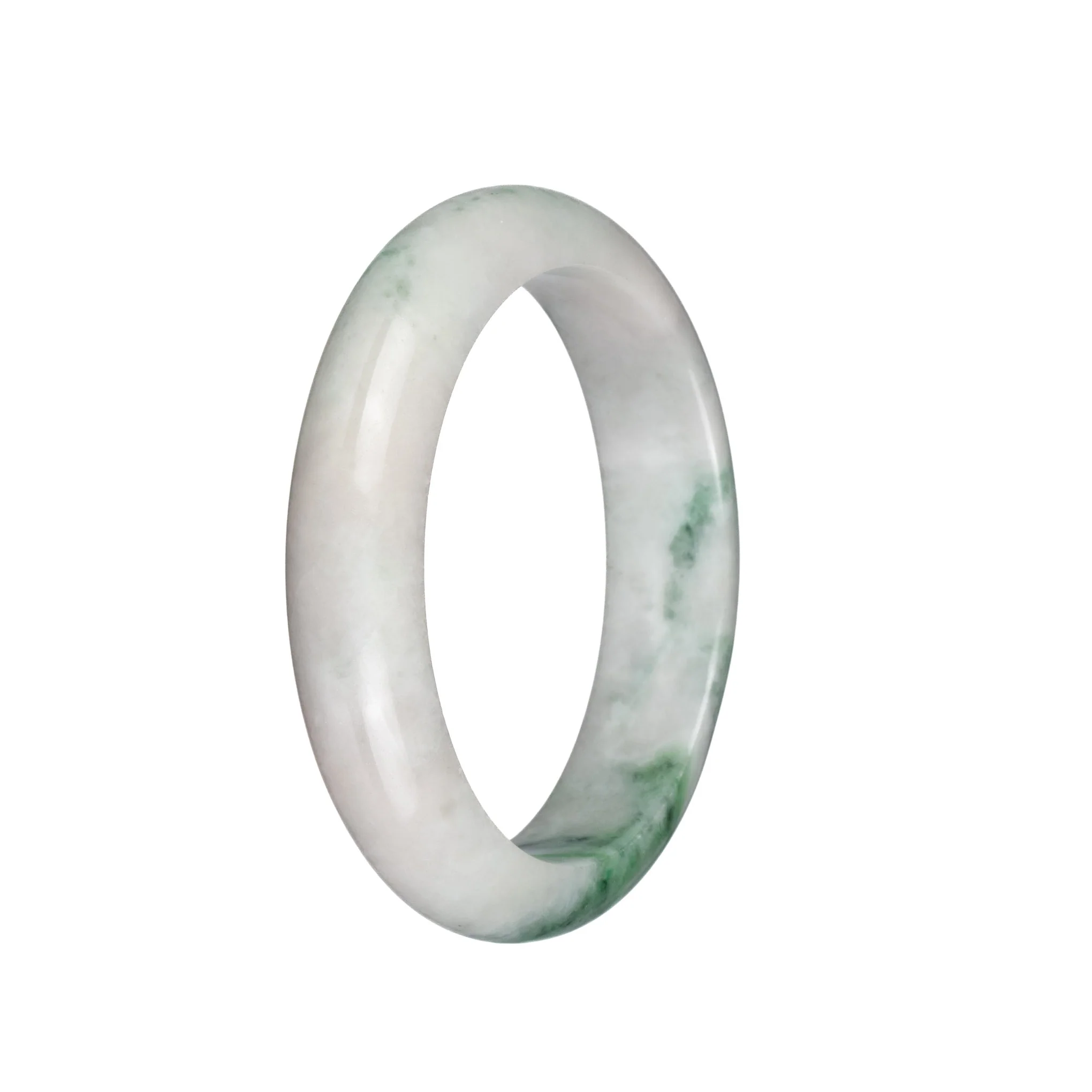 Authentic Type A White with Green and Apple Green Patterns Jadeite Bracelet - 58mm Half Moon - Image 3