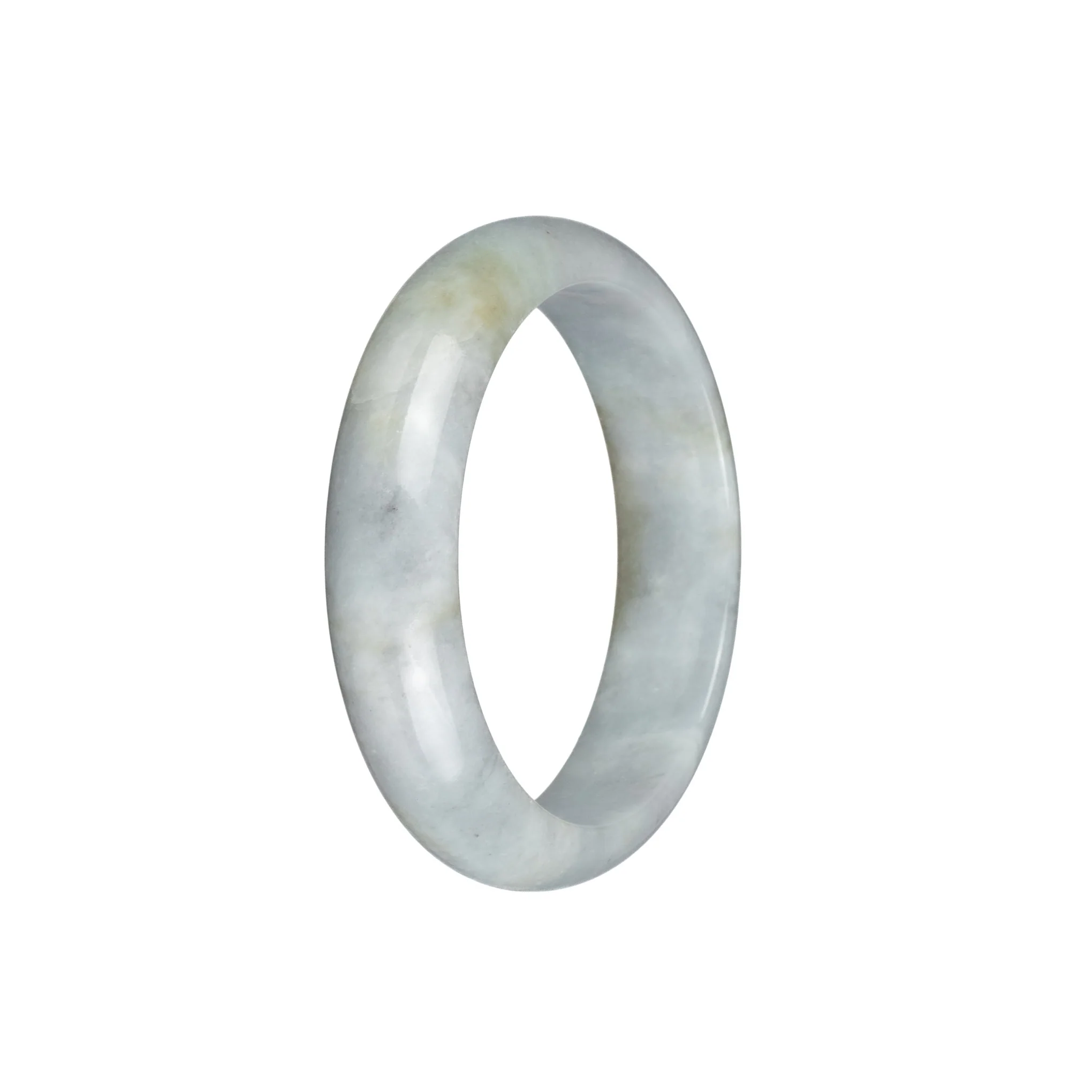 Authentic Untreated Light Grey with Light Brown Patches Jadeite Jade Bracelet - 54mm Half Moon - Image 2