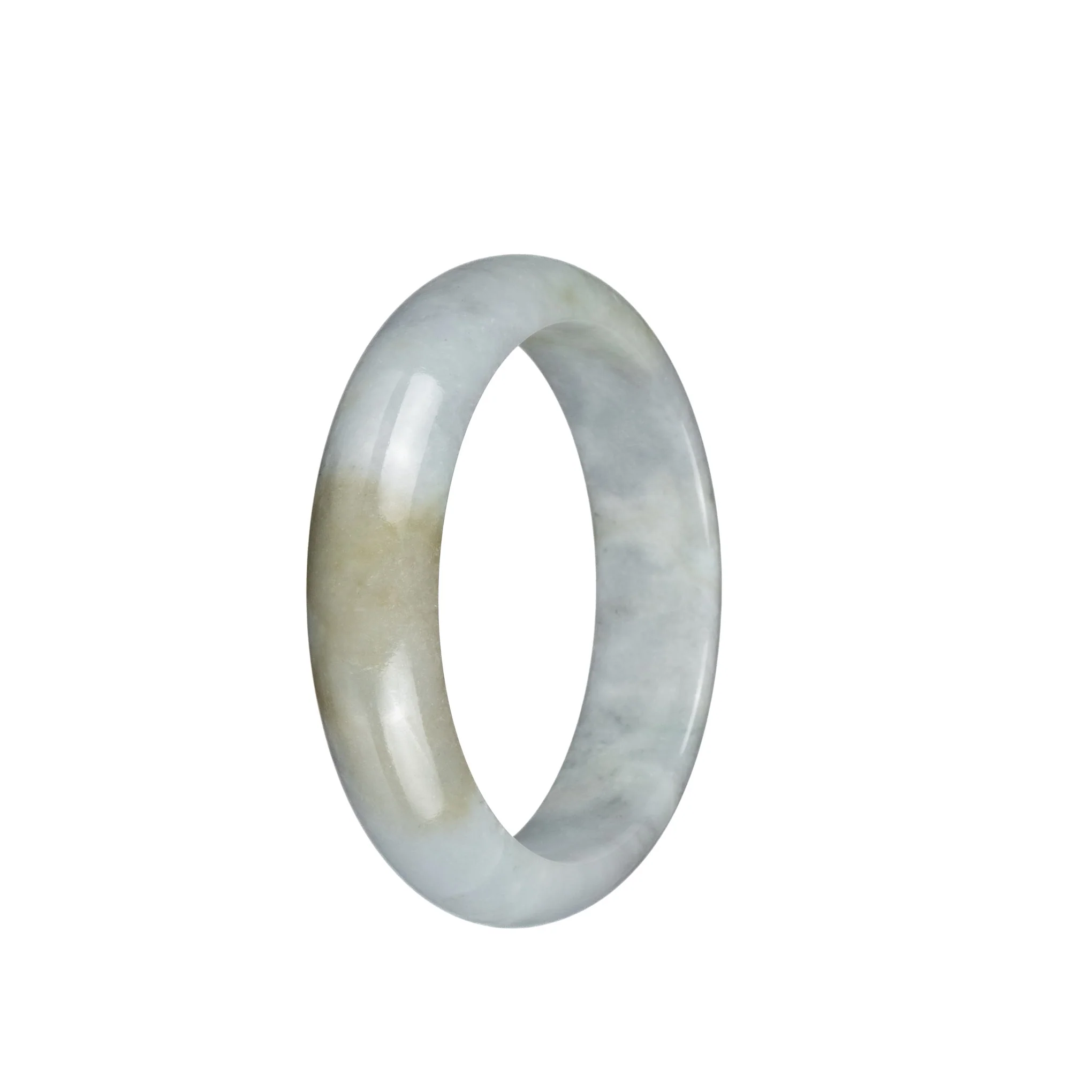 Authentic Untreated Light Grey with Light Brown Patches Jadeite Jade Bracelet - 54mm Half Moon - Image 3