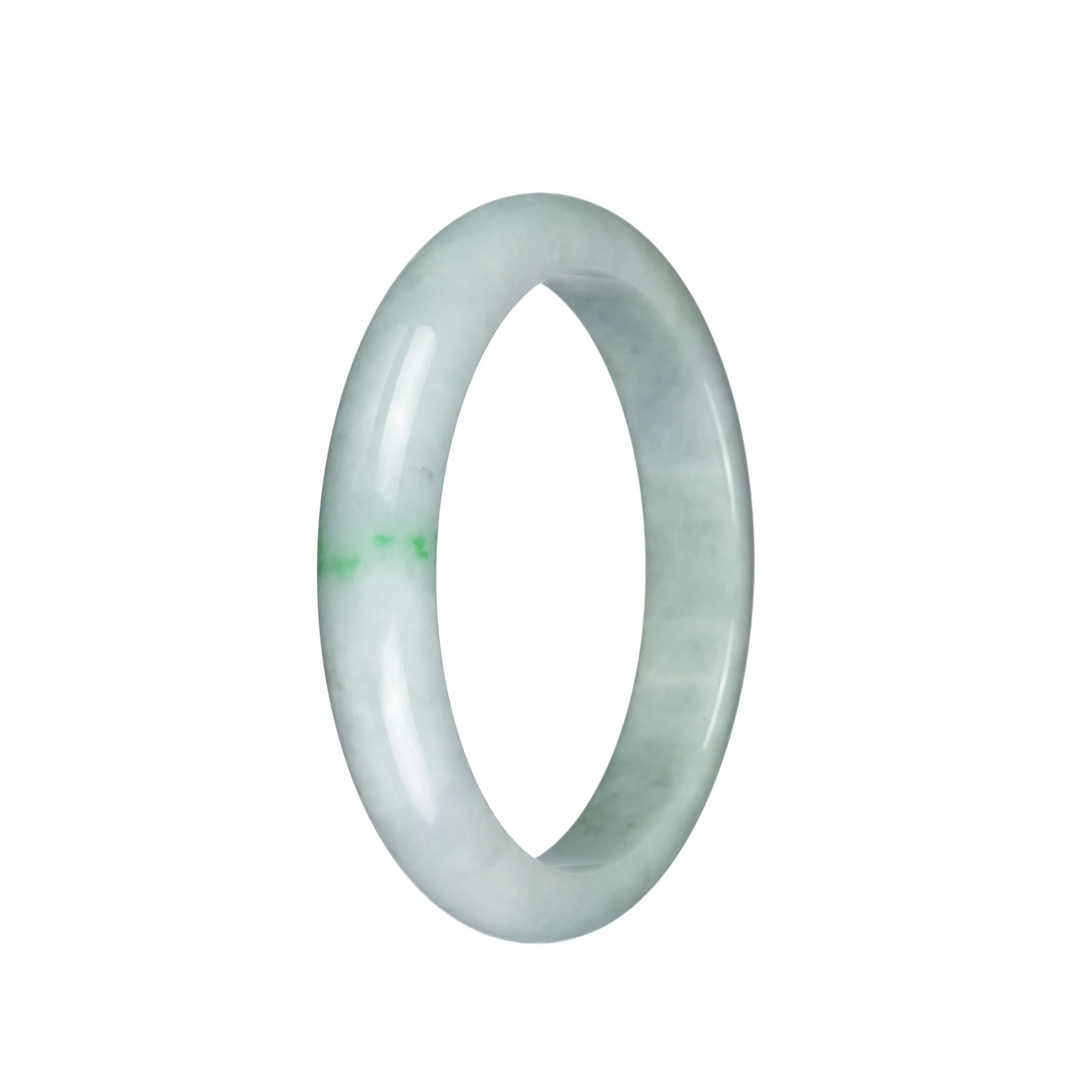 Authentic Untreated Pale Grey with Emerald Green Pattern Traditional Jade Bangle Bracelet - 60mm Half Moon - Image 2