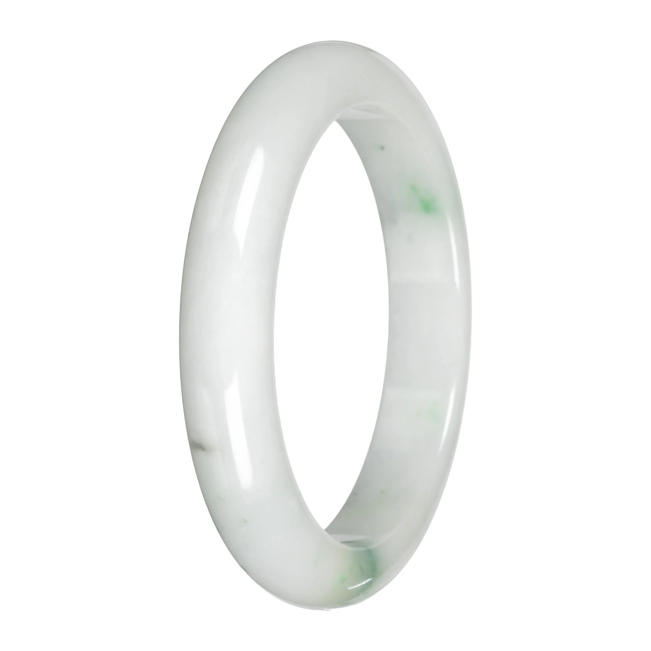 Authentic White with Apple Green Patches Traditional Jade Bangle - 59mm Half Moon - Image 2