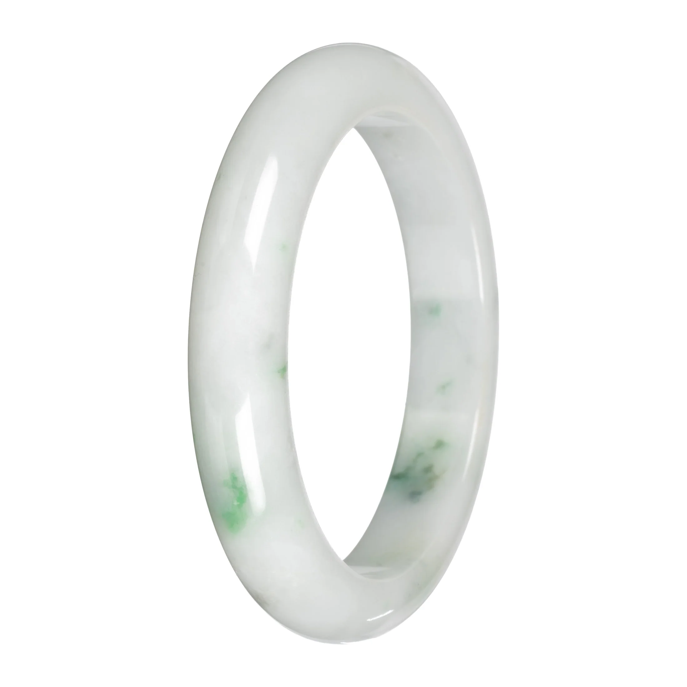 Authentic White with Apple Green Patches Traditional Jade Bangle - 59mm Half Moon - Image 3